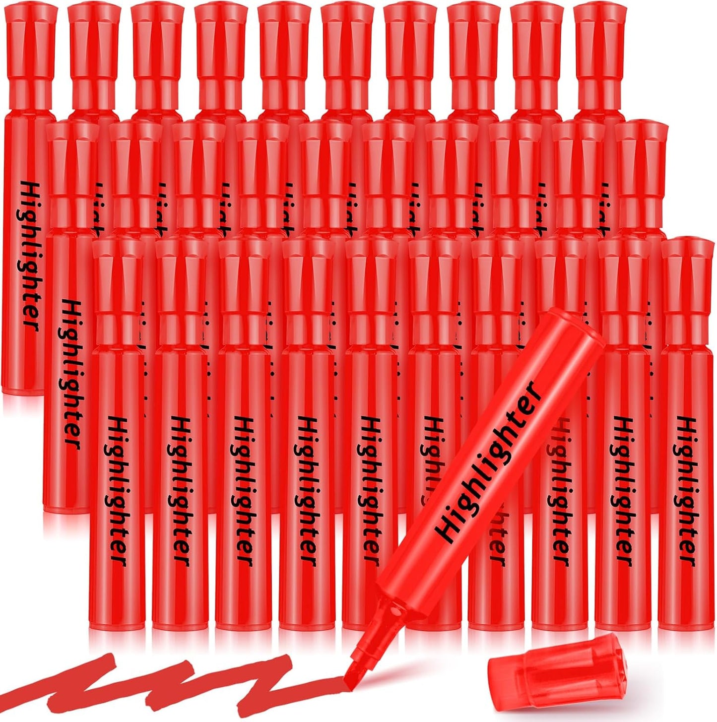 Qilery 30 Pack Highlighters Bulk, Tank Style Chisel Tip Highlighters Markers Quick Drying for Kids and Adult Coloring, Classroom Home Office School Supplies (Red)