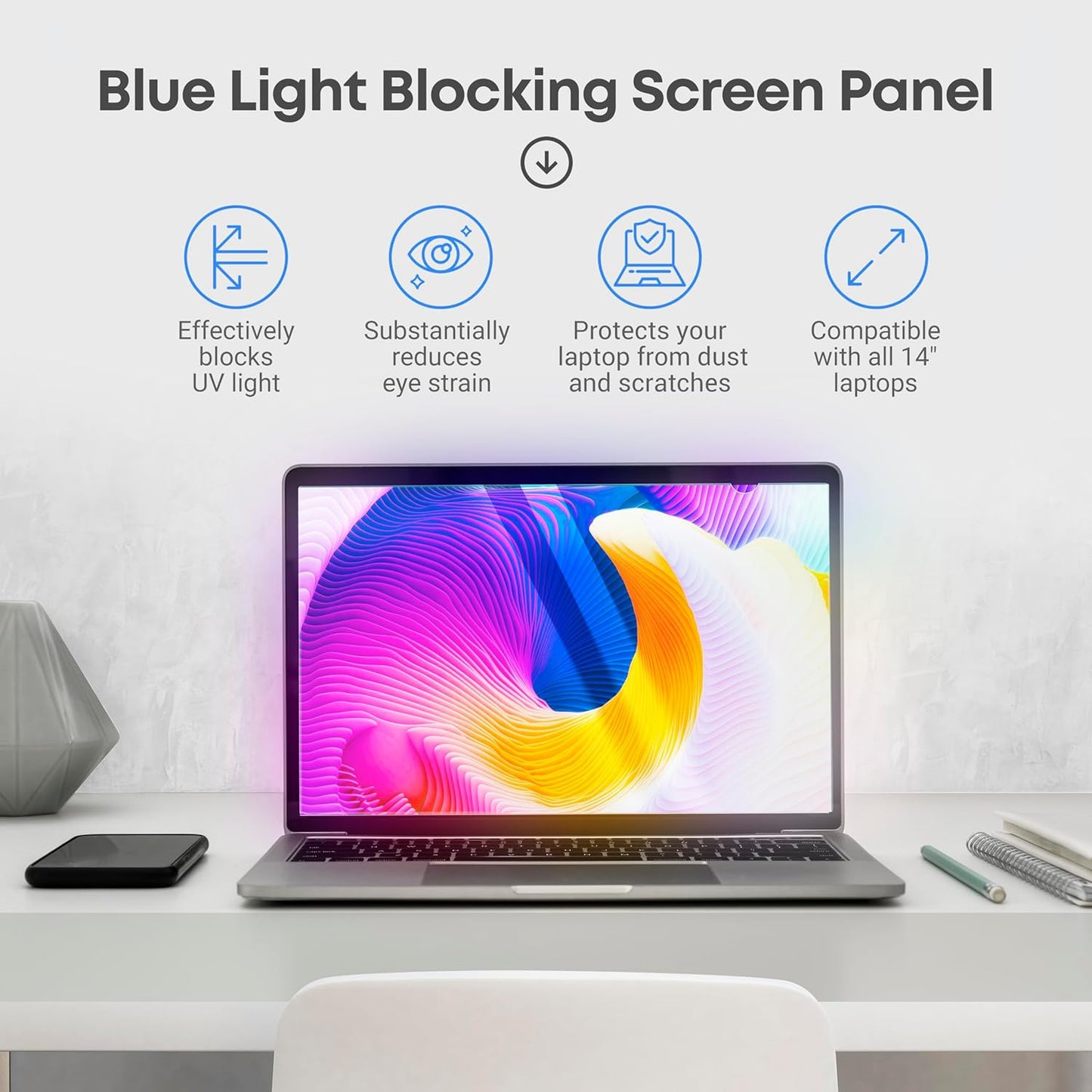 VINTEZ 14 inch Blue Light Blocking Screen Protector Panel for 16:9 Widescreen Computer Monitor and Laptop - PC Anti-UV Eye Protection Filter Film - Anti-Scratch Diagonal Frame Shield [2 Pack]