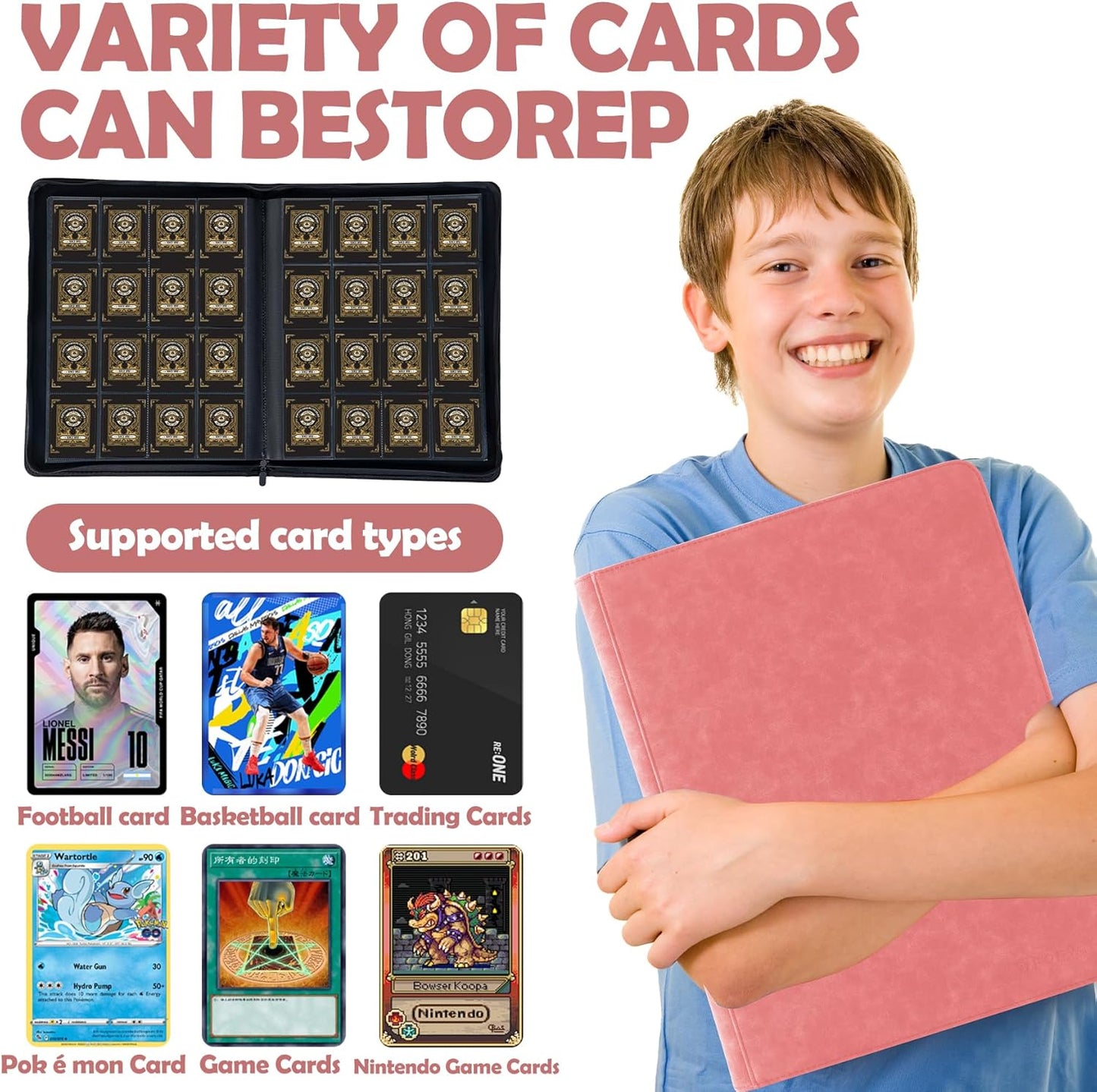 1000+ Pockets Trading Card Binder, 16 Pockets Trading Card Binder Ringless Side Loading Trading Card Album Folder for TCG,MTG,Sports Cards(Pink)