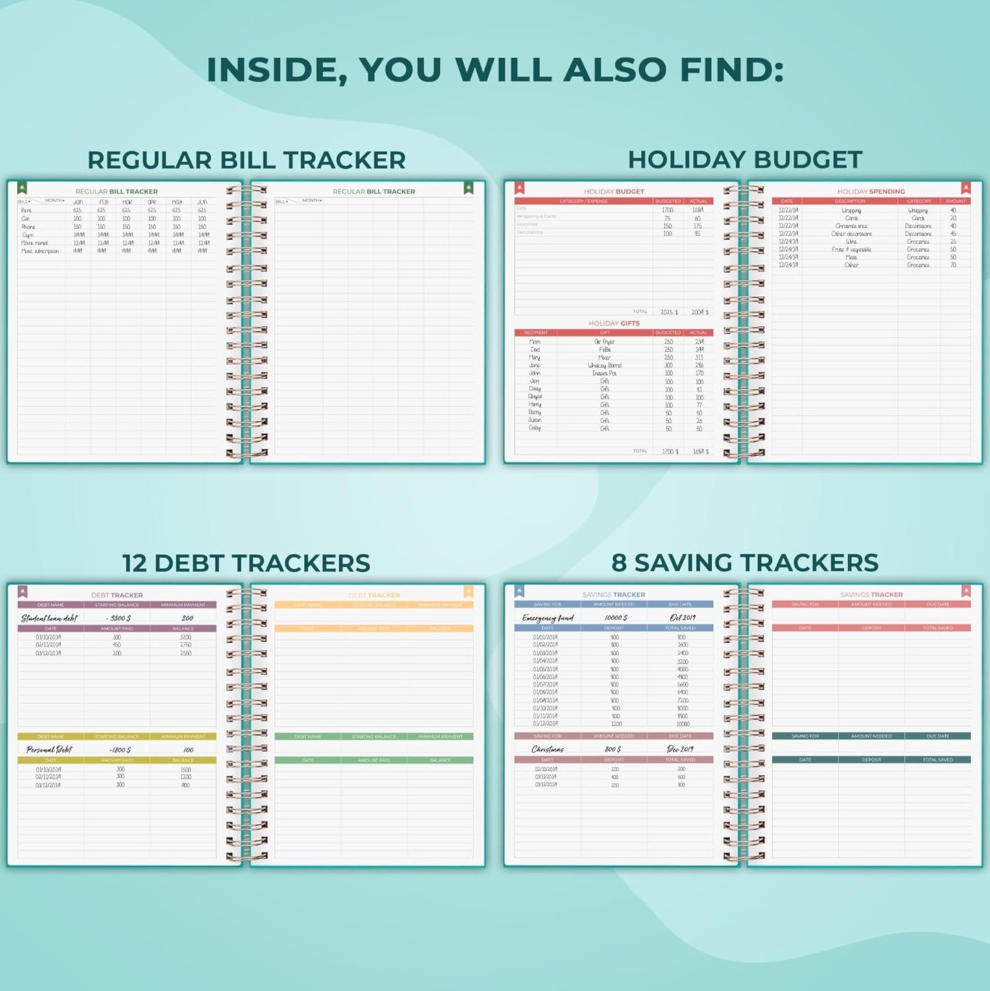 Clever Fox Budget Planner – Coiled Finance Book, Monthly Financial Journal, Budgeting Organizer & Expense Tracker Notebook, 8.5x9.5″ (Turquoise)