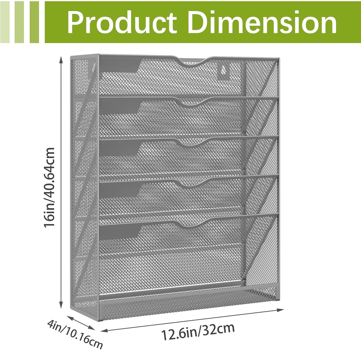 EasyPAG 5-Tier Wall File Holder, Mesh Hanging Folder Organizer with Classify Label, Versatile Desk File Organizer for Office Home, Vertical Wall Mounted Mail Sorter, Sides Closed, Silver