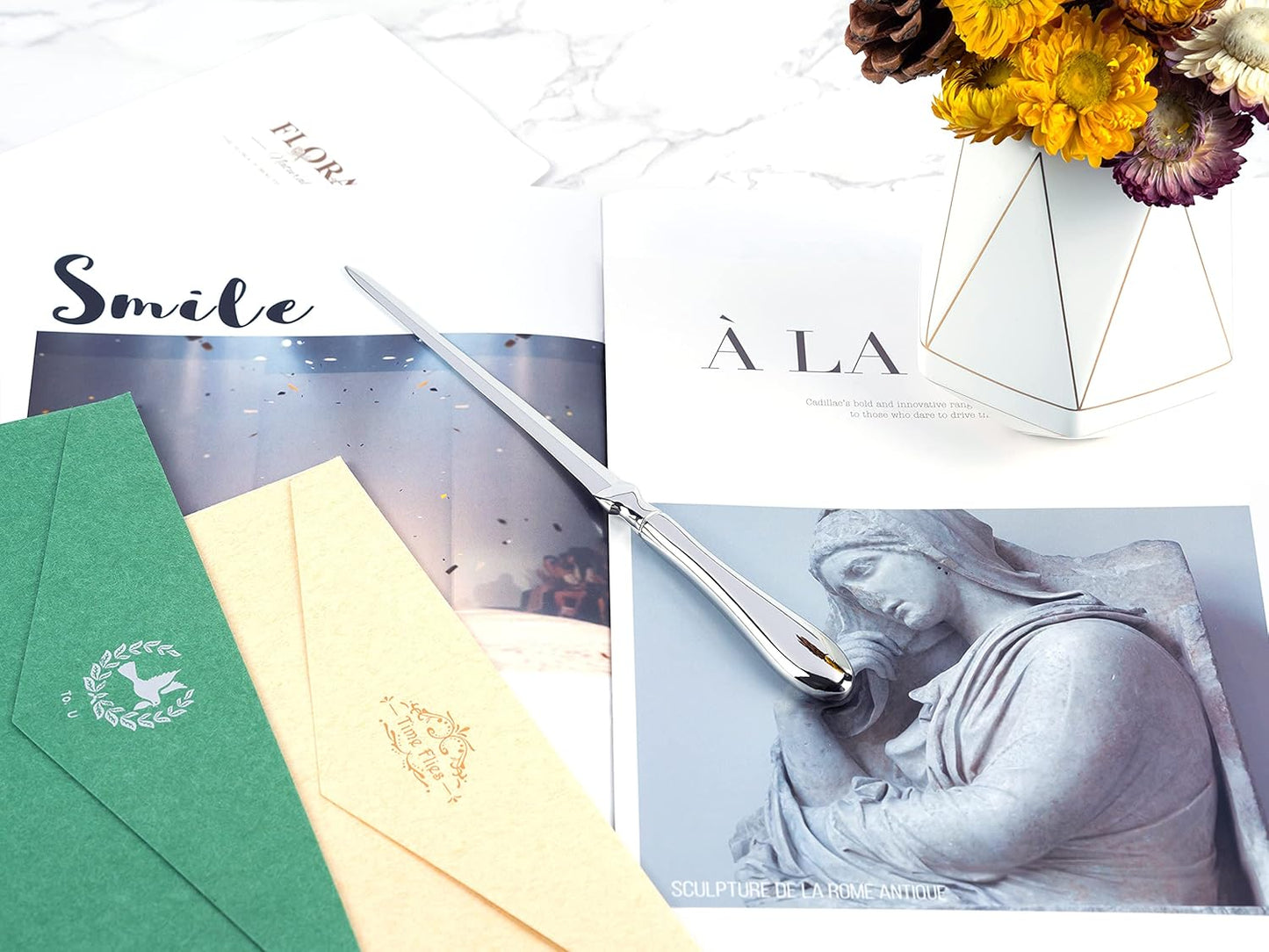 Silvery Letter Opener, Envelope Opener Knife Metal Letter Opening Knife, Paul Revere Paper Cutting Knife, 9 inches (1 Pack)