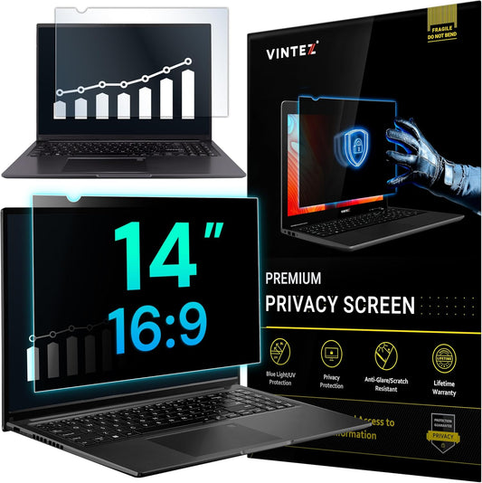 VINTEZ 14 Inch 16:9 Privacy Screen for Computer Monitor and Laptop - Anti Glare Protector Film Blue Light Filter Eye Protection - Computer Screen Privacy Shield, [1 Pack]