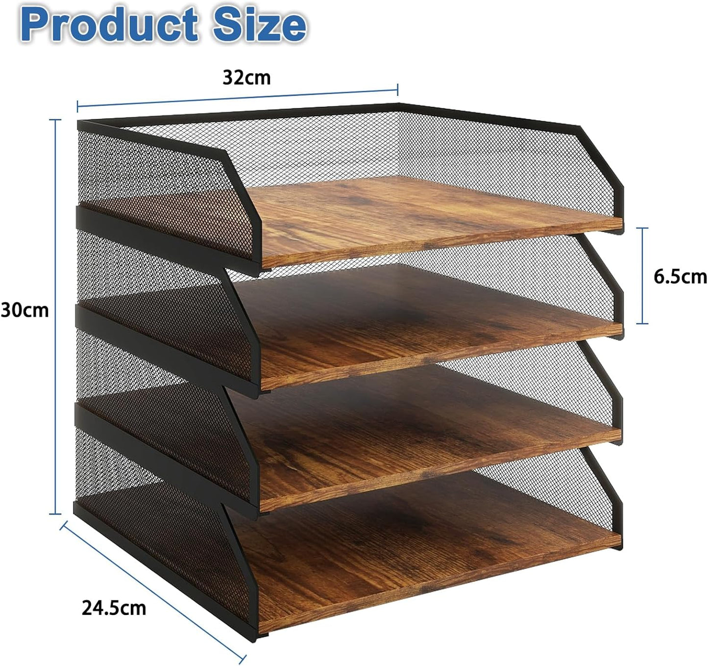 Natwind 4-Tier Stackable Paper Tray, Metal Mesh Desktop Organizer, Paper Sorter, Letter Trays,File Document Storage Rack for for Home, Office, School (Retro)