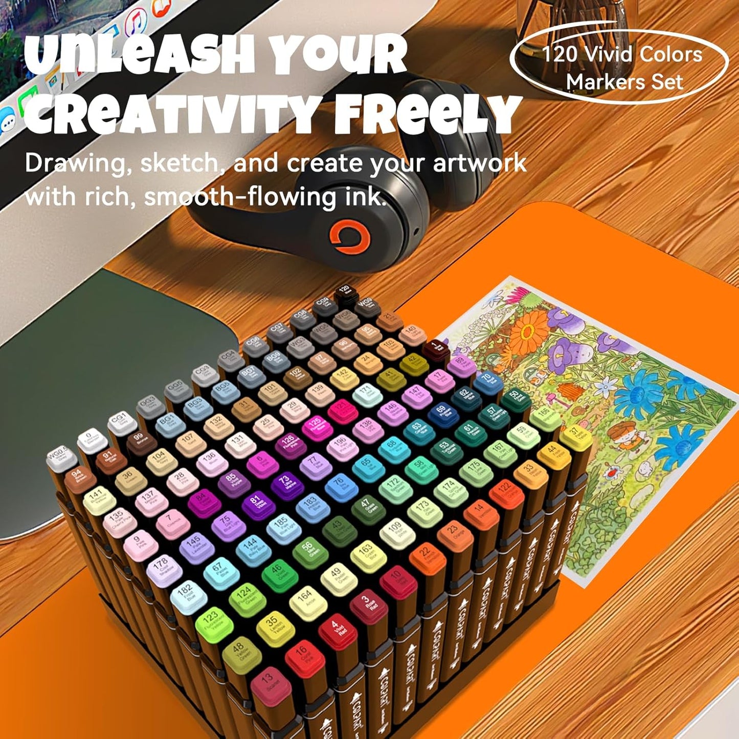 120 Colors Alcohol Markers Brush Tip Dual Tip Art Markers for Kids Marker Pens with Pen Holder and Case for Adult Coloring Painting Perfect for Painting,Sketching and Drawing Christmas Gift