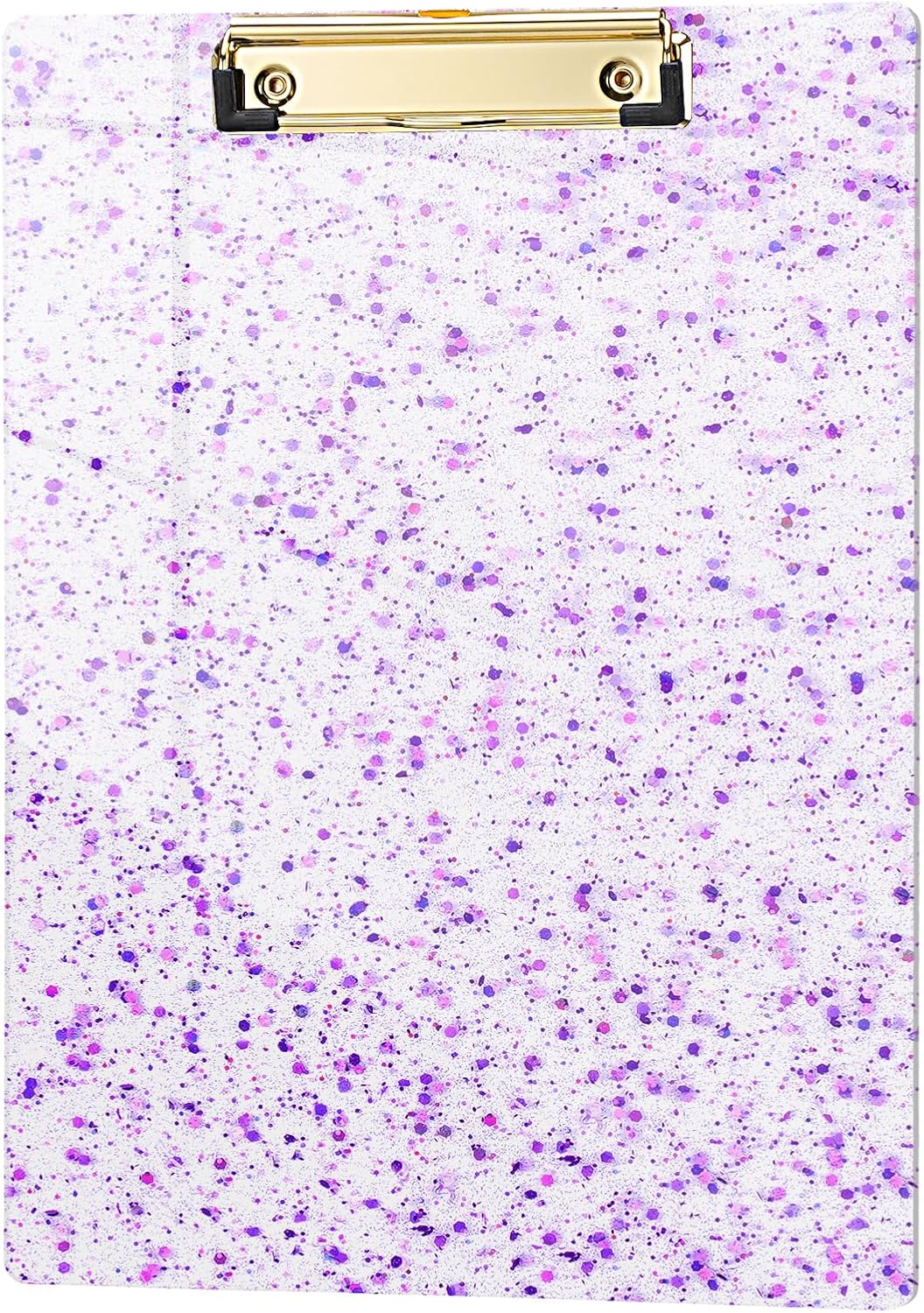 Hongri Plastic Acrylic Glitter Clipboard, 8.5x11" Stardard Letter A4 Size Clipboards for Classroom, Taecher, Women.Cute Confetti Clip Board, Office Supplies, School Supplies.