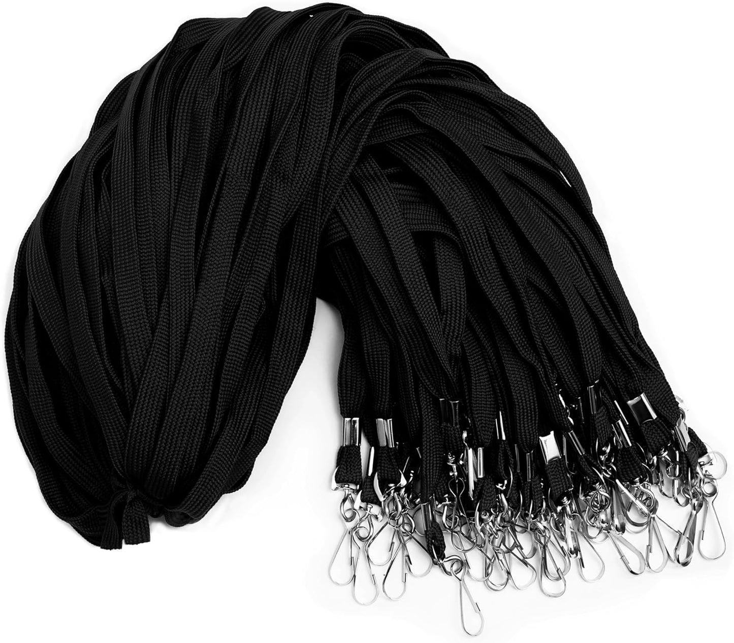 100-Pack Black Lanyards for ID Badges with Swivel J-Hooks - Versatile Neck Lanyard for Keys, Card Holders, Whistles, and More - Ideal for Offices, Teachers, Kids, and Cruise Ship Cards