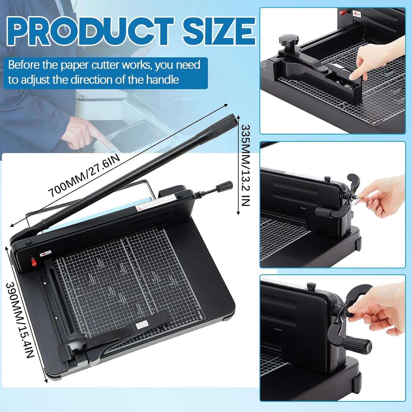 12 Inch A4 Heavy Duty Guillotine Paper Cutter 400 Sheet Capacity Guillotine Paper Cutter Stack Cards Trimmer Solid Steel with Metal Base for Cardstock Leather Office Home School (Black)