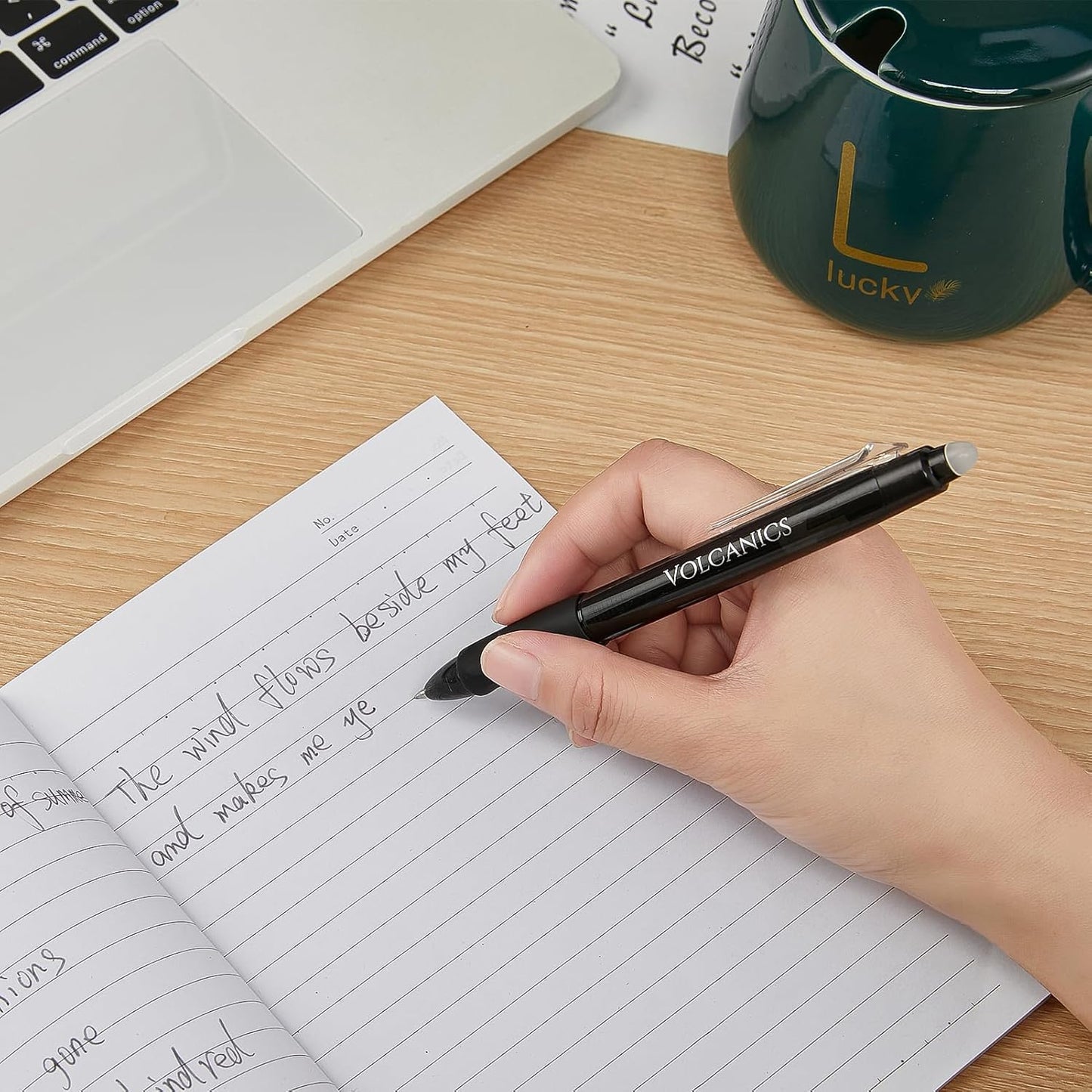 Volcanics Retractable Clicker Erasable Gel Pens - 0.7mm Ball Point, Heat Erase with Built-in Eraser, 12 Pack Black and Blue