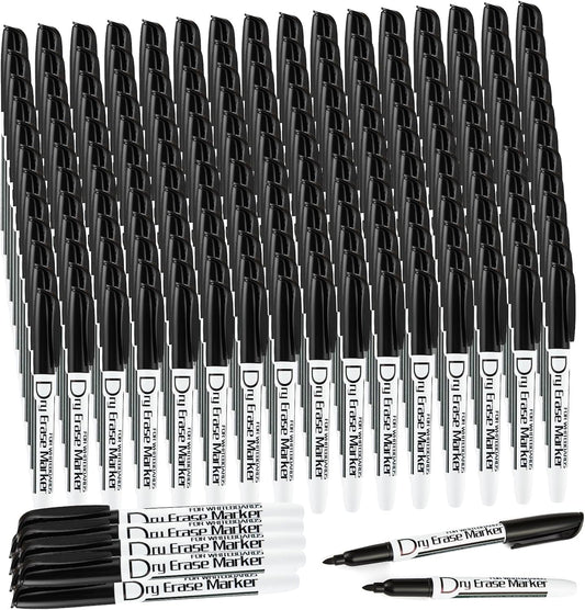 Volcanics Black Dry Erase Markers Bulk Pack - 200 Fine Tip Whiteboard Markers, Low Odor, Quick Dry, Ideal for Office, Classroom, Business, Meeting Room & Warehouse Use