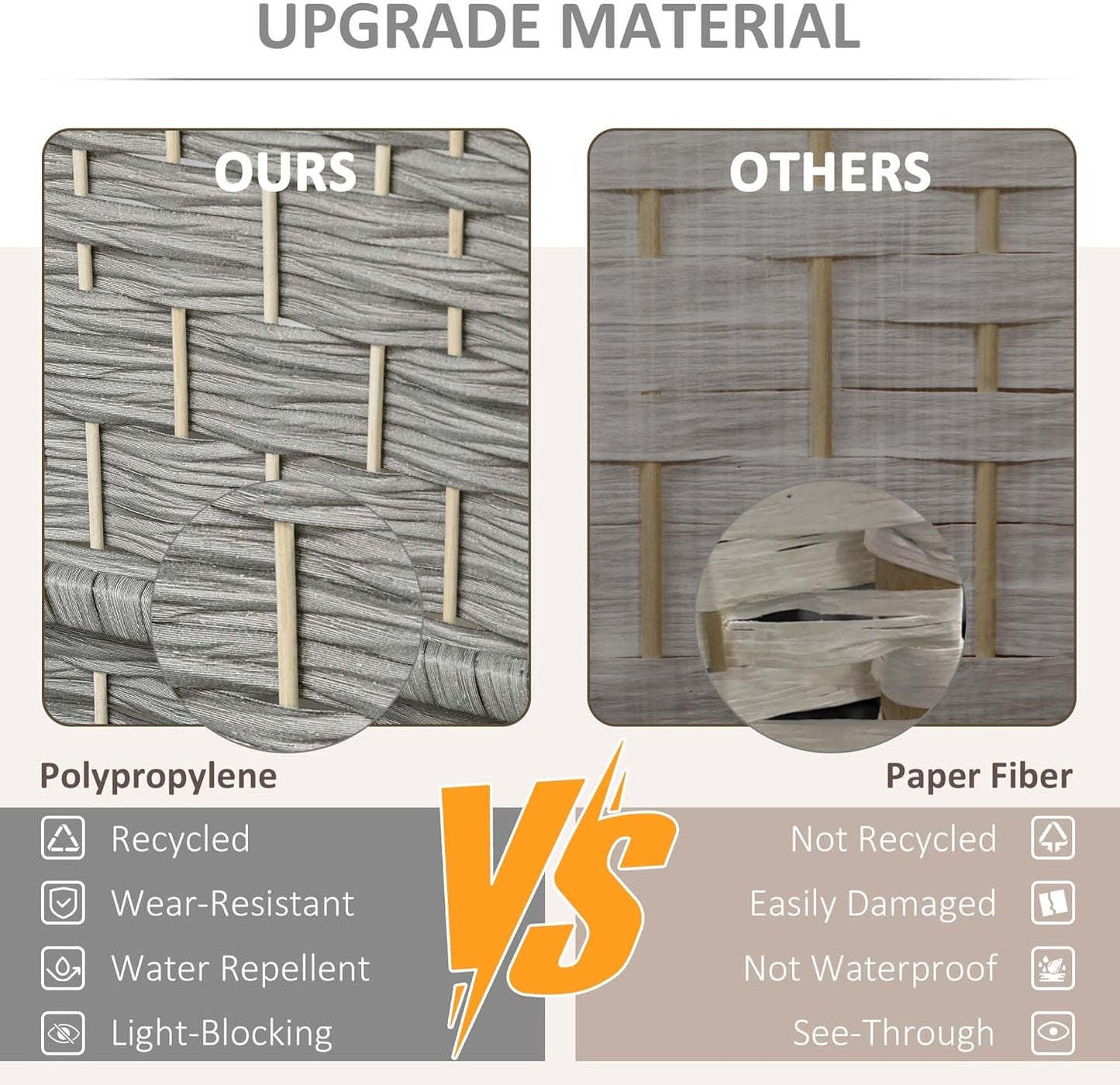 HOMCOM 4 Panel Room Divider, 6' Tall Folding Privacy Screen, Hand-Woven Freestanding Wood Partition for Home Office, Bedroom, Mixed Gray