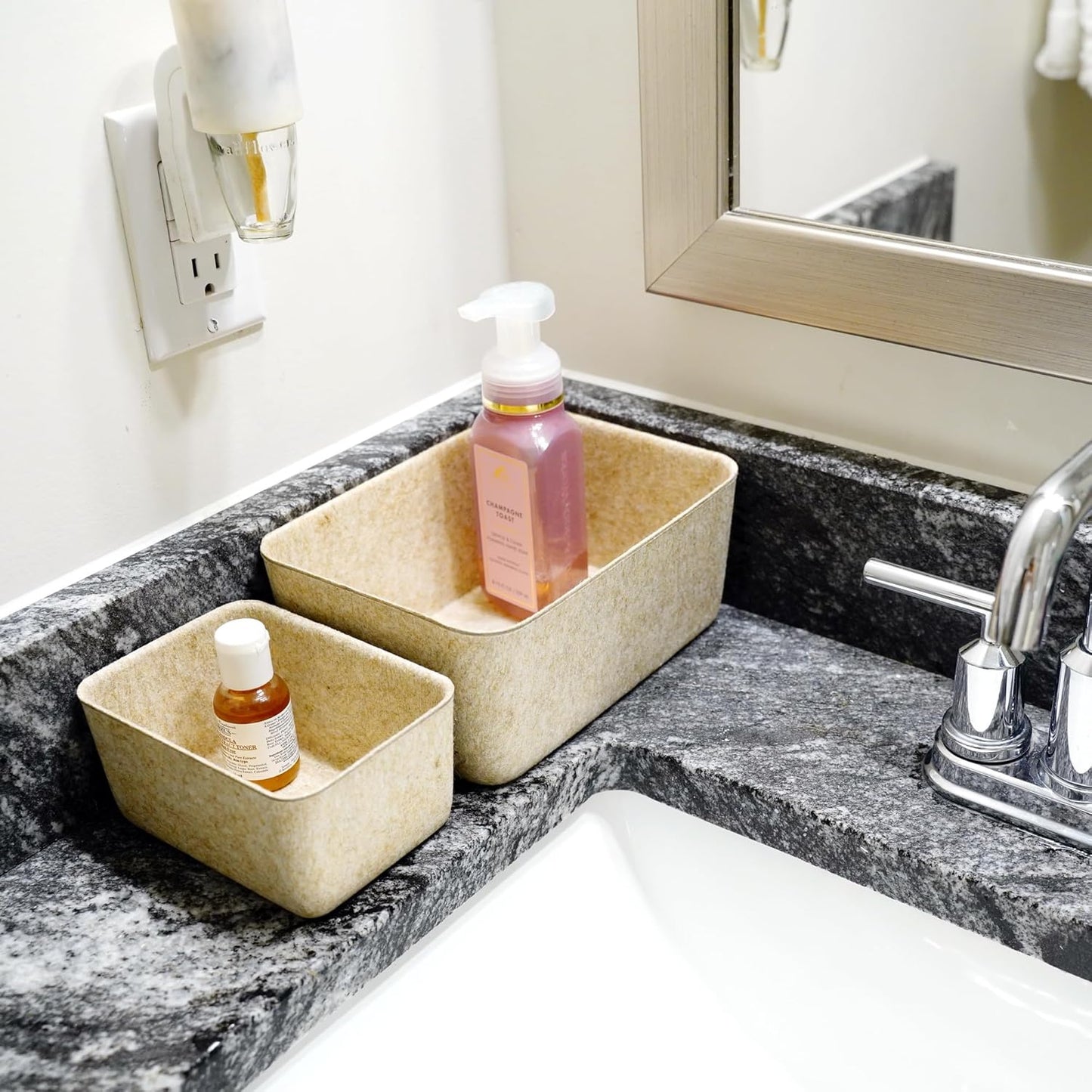 Welaxy 5-piece Drawer organizers dividers storage bins deep storage bin aesthetic wabi-sabi Scandinavian-chic storage bin hygge sleek minimalist lifestyle gifts (Oatmeal)