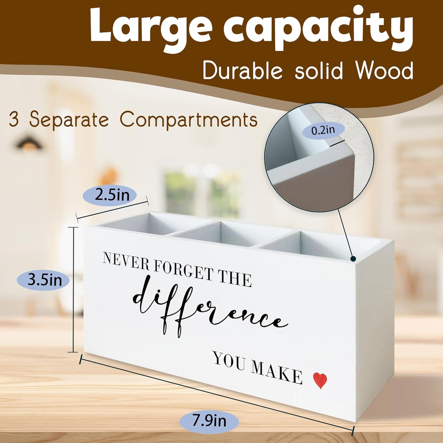 Never Forget The Difference You Make Wooden Pen Pencil Holder Organizer for Office Desk Accessories Thank You Appreciation Gifts for Coworkers Employees Retirement New Job Pen Holder for Desk