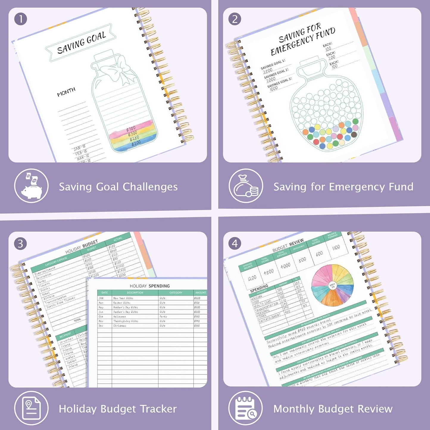 Ospelelf Budget Planner - Monthly Budget Book with Expense Tracker Notebook, Undated 12 Month Bill Organizer & Finance Planner, A4 Account Book with 12 Index Pockets, Zipper Pouch, Stickers Floral 3