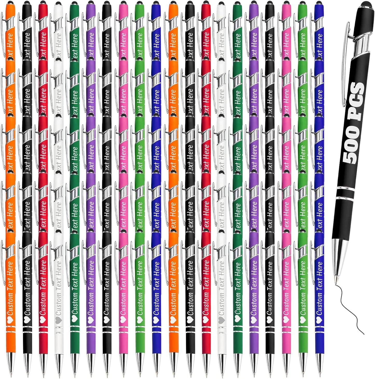 Personalized Pens Bulk 500 with Name Custom Engraving Ballpoint Pens with Stylus Tip Customized Smooth Writing Pens Personalized Gifts for Anniversary Birthday or Graduation(Assorted,Black Ink)