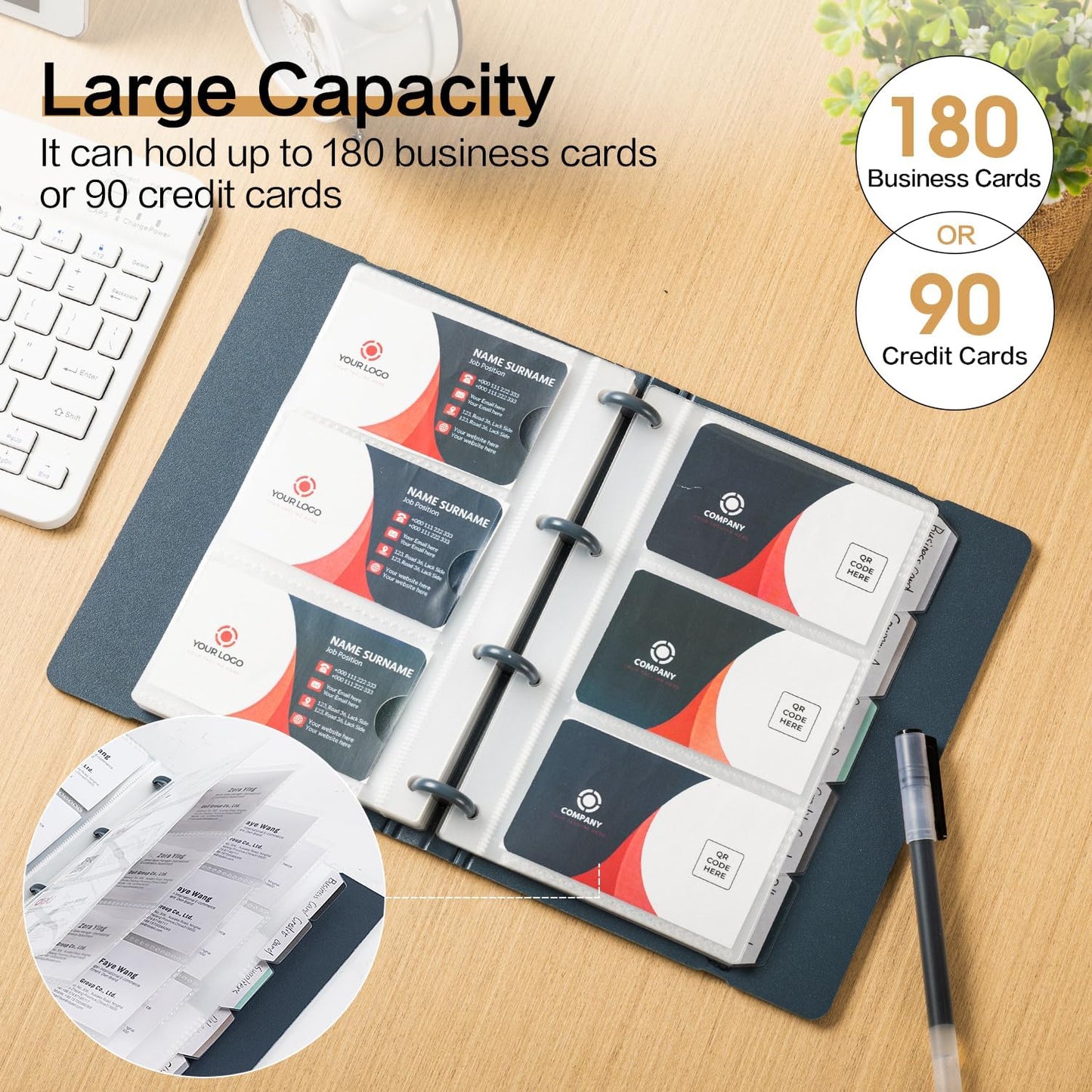 deli Business Card Book Holder, Business Card Organizer, Name Card Book Holder, Portable Office Business Card Holder, Hold 180 Cards, Blue