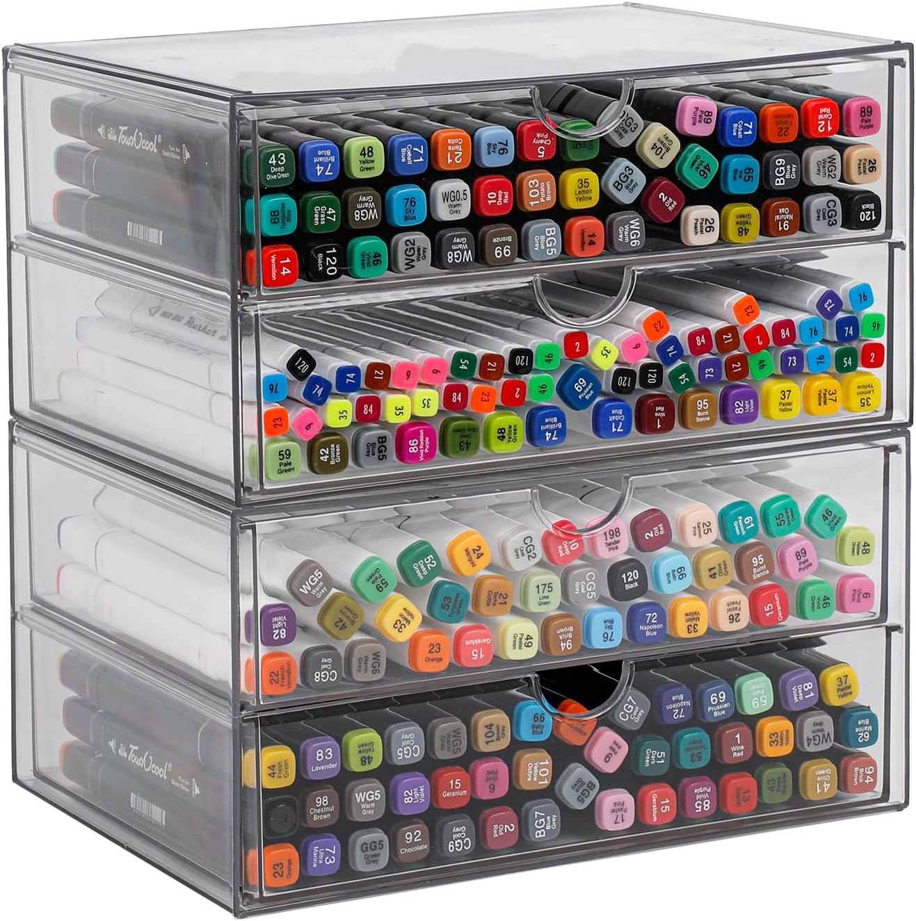 Clear Desk Organizers and Accessories, Plastic Drawer Organizer for Home Office Supplies, Marker Pen, Notebooks, Art Crafts, Stackable Makeup Storage Box for Bathroom Vanity (4 Drawers)