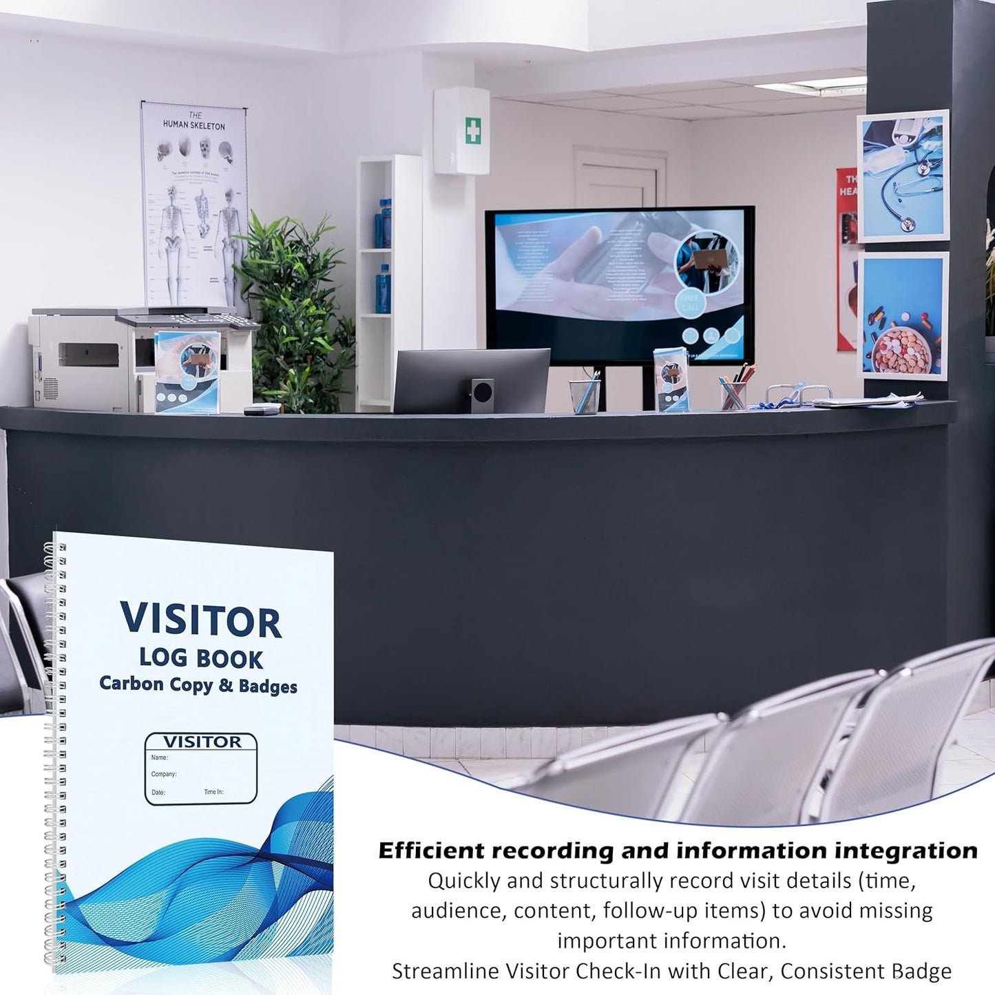 1 Pack of 150 Visitor Log Book Visitor Badges Registry Log with Carbon Copy Visitor Stickers Letter Size Extras Protecting Privacy Pages Spiral Bound Self Visitor Badges Guest Register Book(1)