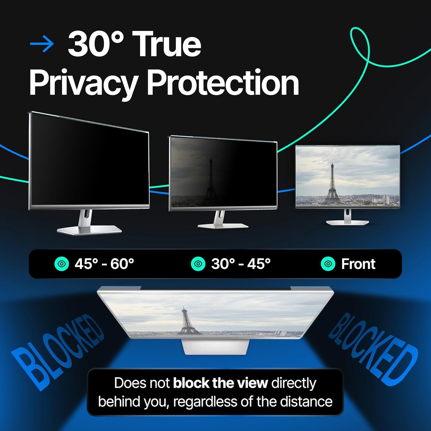 Universal 23"-24" - 23", 23.6", 23.8", 24" - 16:9/16:10 Aspect Ratio - 2 Pack - Computer Privacy Screen Filter for Widescreen Computer Monitors - 21.2"x13.4" = 541x342mm - Monitor Frame Hanging Type