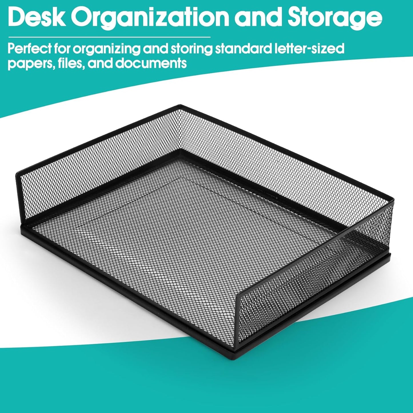 Wire Mesh Letter Trays Paper Tray Desk File Organizer, 2 Pack Stackable Metal Front-Load Documents Tray for Office Supplies File (Transverse)