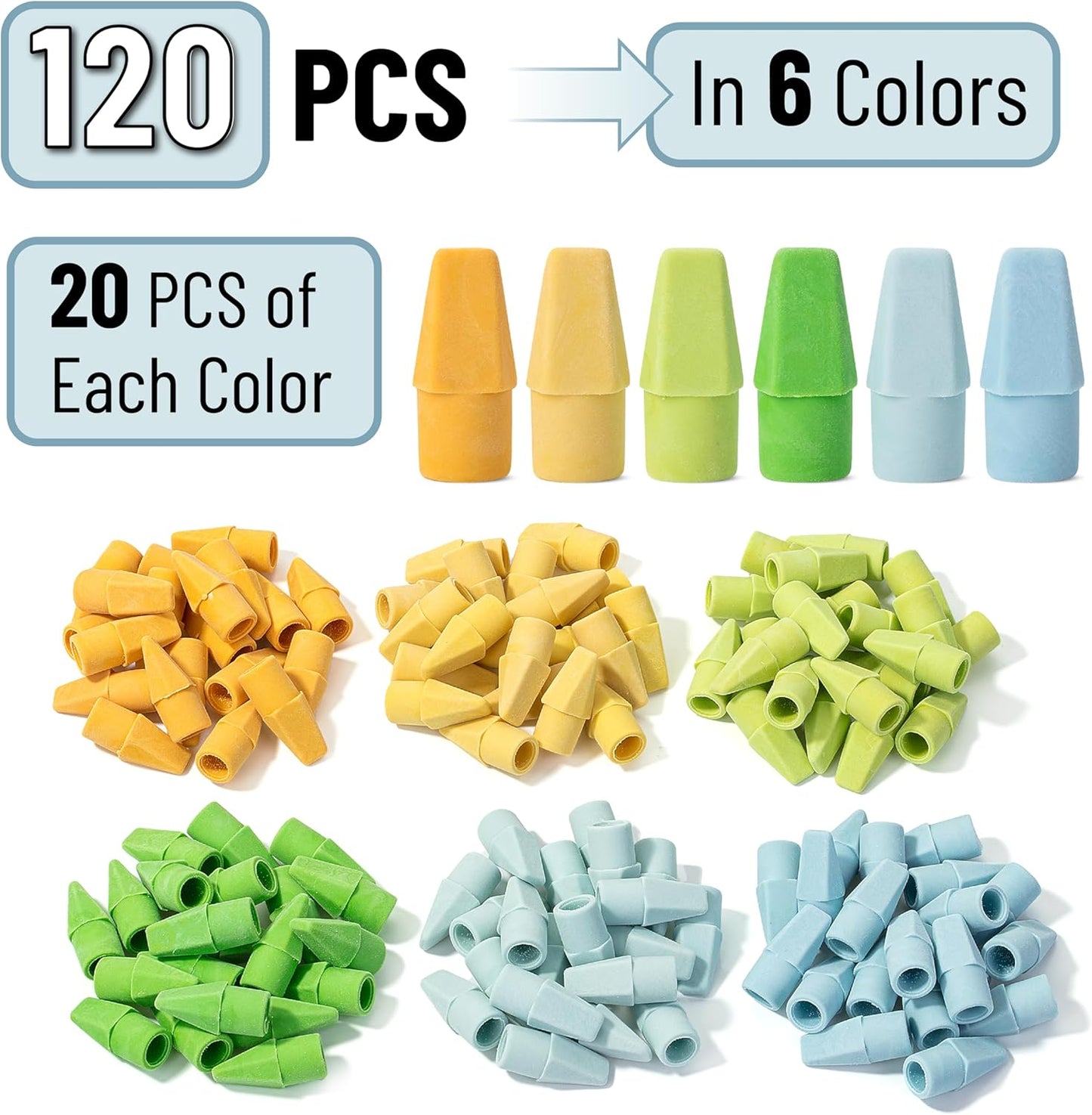 Mr. Pen- Pencil Erasers Toppers, 120 Pack, Colorful, Latex Free, No Smudge, Mr Pen Erasers for Pencils