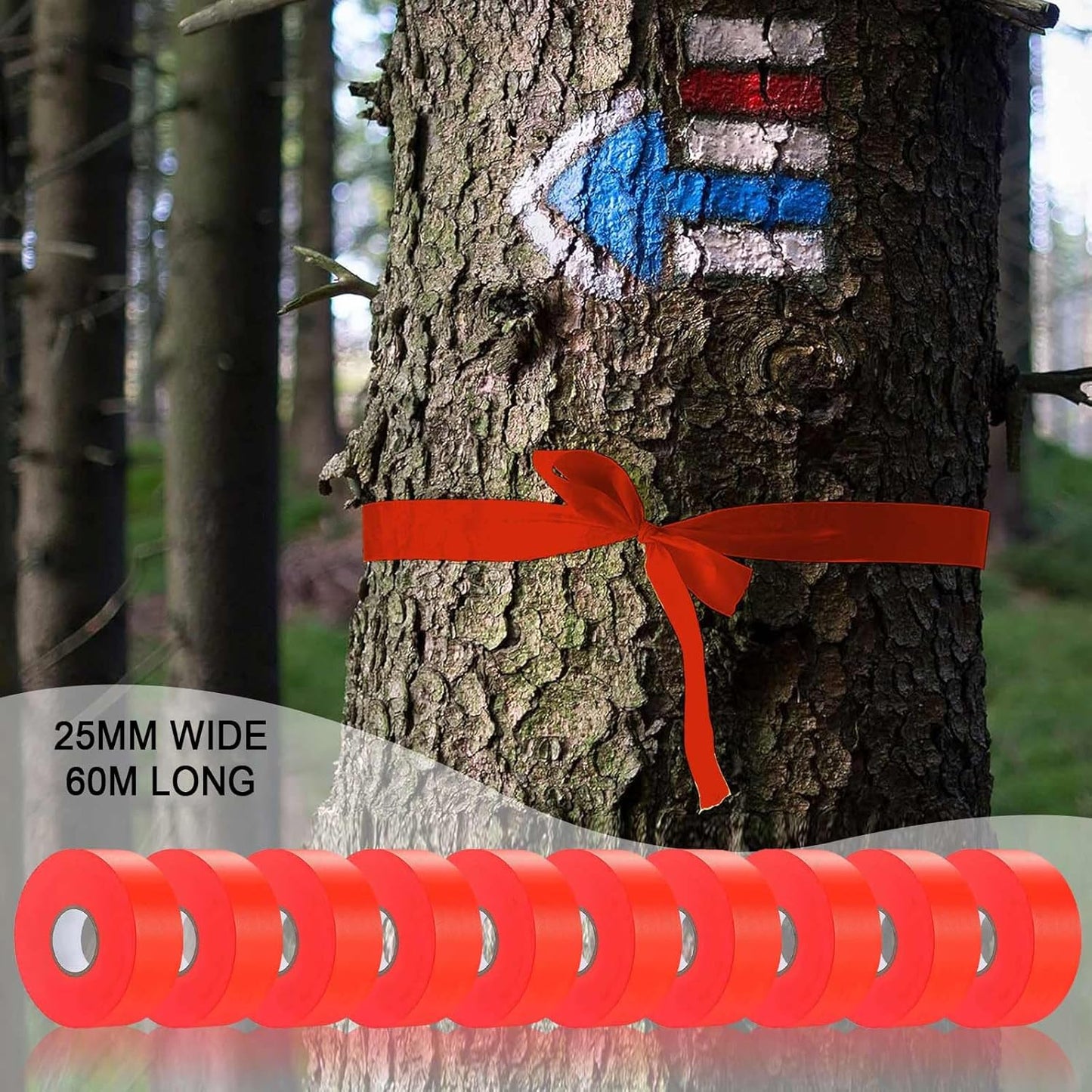 10 Pack Orange Flagging Tape, Non-Adhesive Plastic Ribbon Neon Marking Roll,1inch*2000ft, Marking Tape for Tree Marking, Hunting, Boundaries and Hazardous Areas,Trail Marking