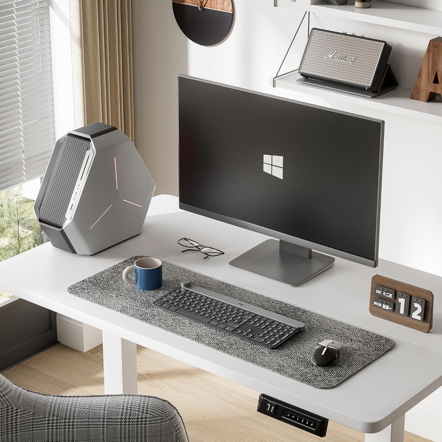 Furmax Electric Standing Desk, 39 x 24 Inches Height Adjustable Desk with Removable Casters, Home Office Computer Desk (White)