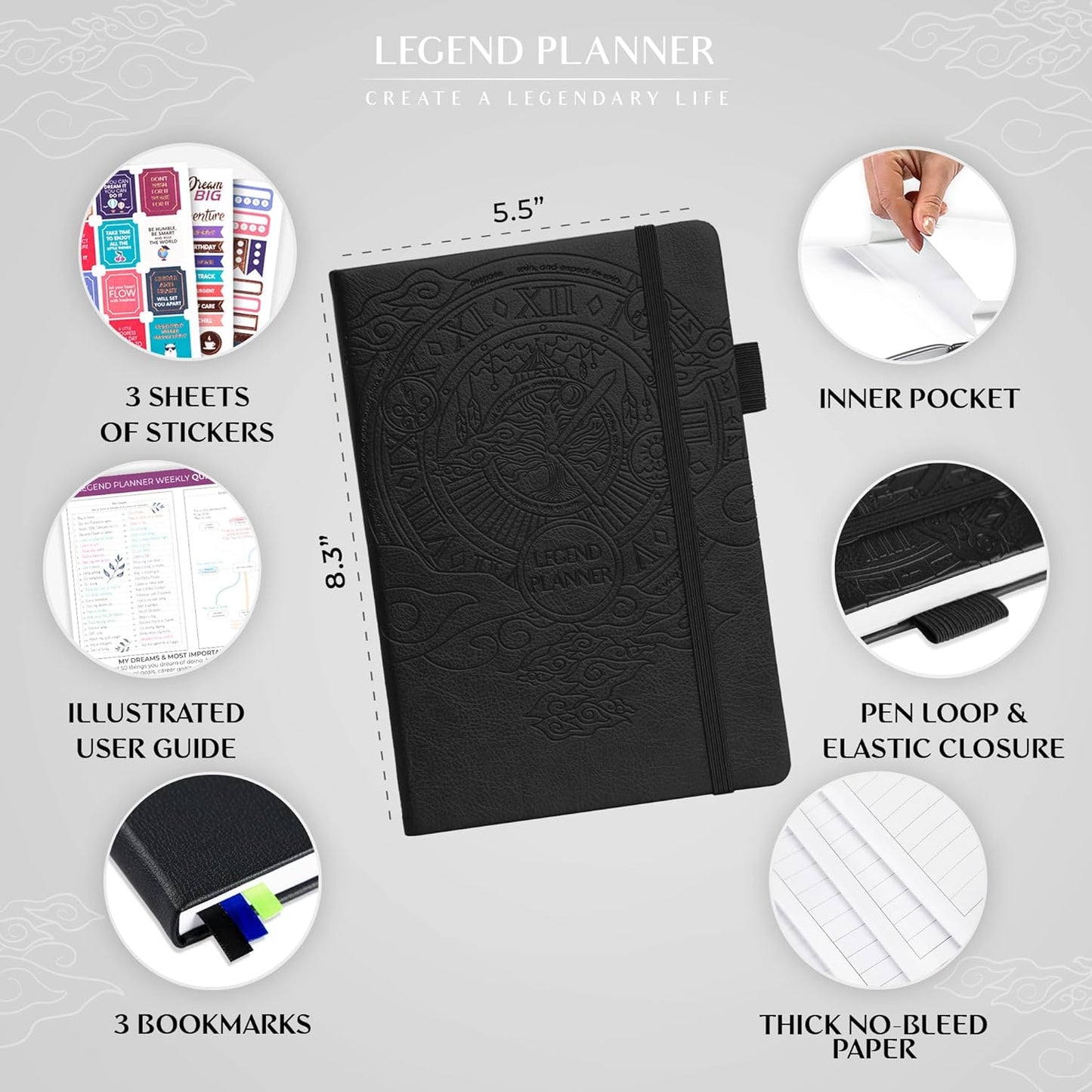 Legend Planner – Weekly & Monthly Life Planner to Hit Your Goals & Live Happier. Organizer Notebook & Productivity Journal. A5 (Black)