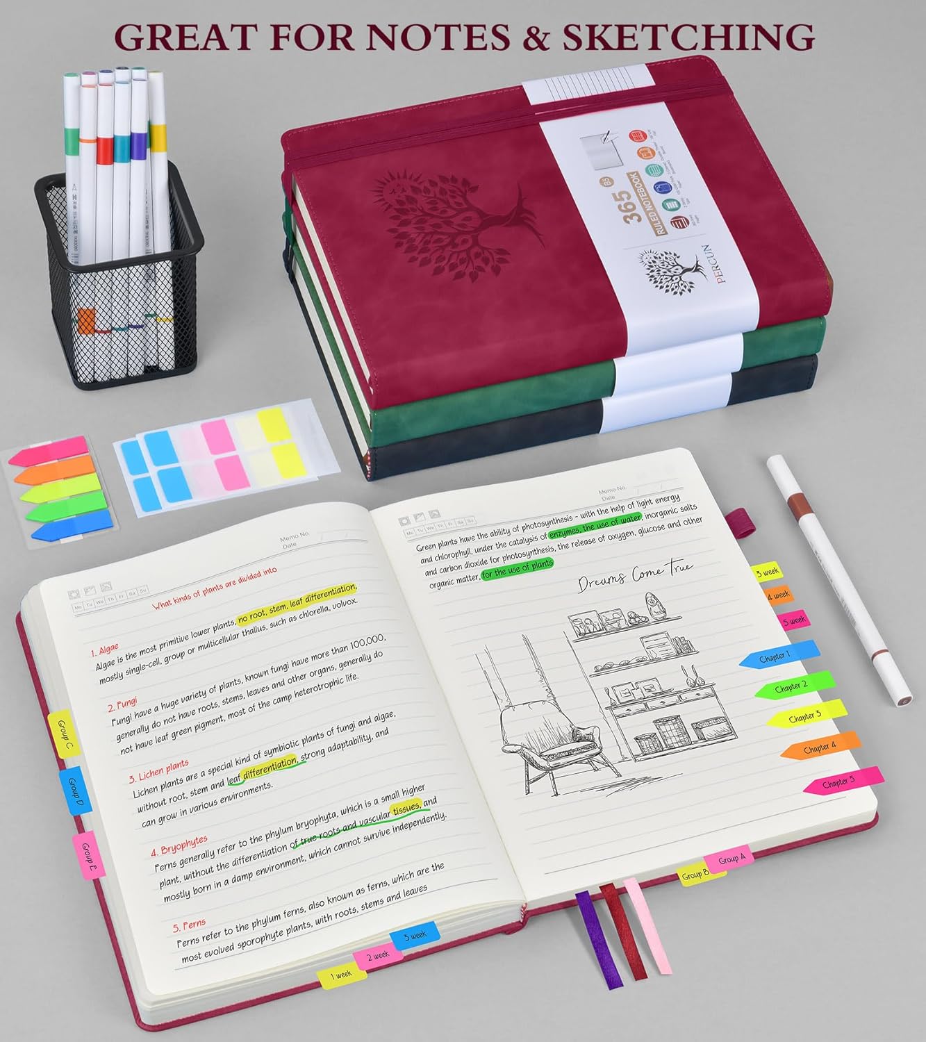 A4 Lined Journal Notebook，365 Page Large Leather Journals for Writing Women Men，Hardcover Notebook with 100Gsm Thick Pages for Travel，Work，School，College Ruled, Daily Diary (8.5" x 11.4")