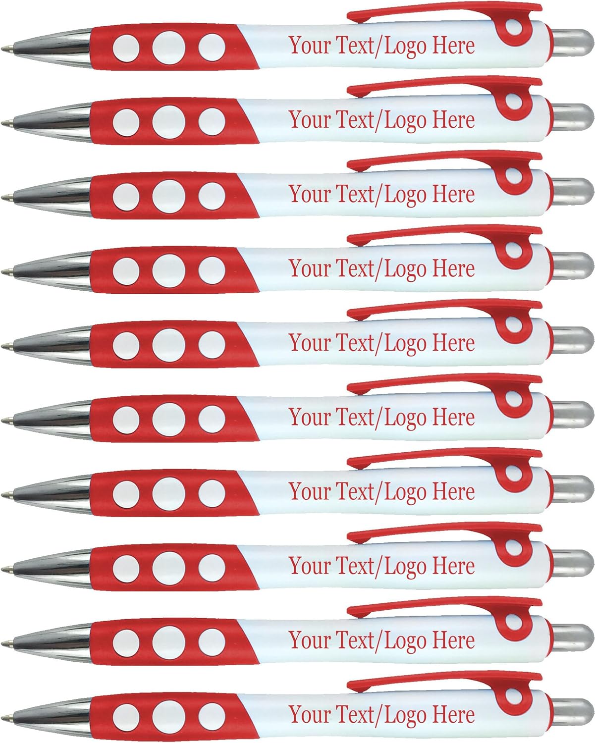 SyPen Personalized Ballpoint Pens With Custom Logo/Text-350 Pack Bulk-for Businesses, Parties, & Events, Custom Printed, White Barrel with Matching Colored Clip and Grip, Click Pens, Black Ink, Red