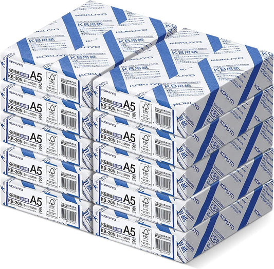 Kokuyo A5 KB Paper, Paper Thickness 0.09 mm, 64gsm, 80 Bright (ISO), 500 Sheets, FSC Certified, Pack of 10 (KB-30N)