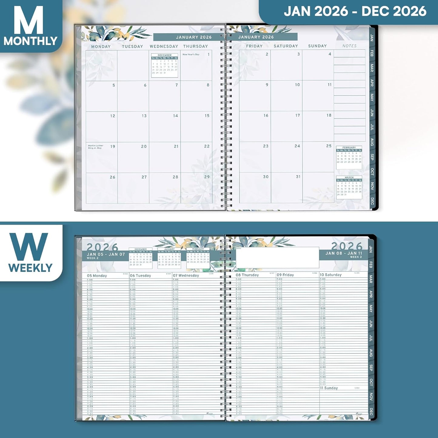 Ensight 2026 Appointment Book & Planner Ensight 8.5 x 11 inches Large Tabbed Daily Hourly Weekly Planner Schedule Book 15 Minute time Slots Business & Personal Planner Jan 2026 Dec 2026 Floral
