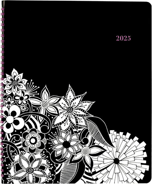 Cambridge 2025 Appointment Book Planner, Weekly & Monthly, 8-1/2" x 11", Large, FloraDoodle, White and Black (589-905-25)