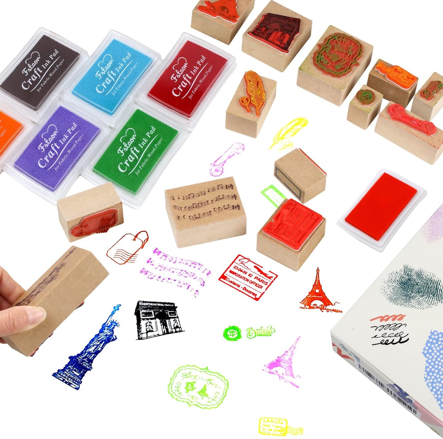 Fstaor 16 Colors Washable Stamp Ink Pads for Kids Crafts, Fingerprint Ink Pads for Stamps on Paper, Fabric, Wood & DIY Art Projects (16 Pack)