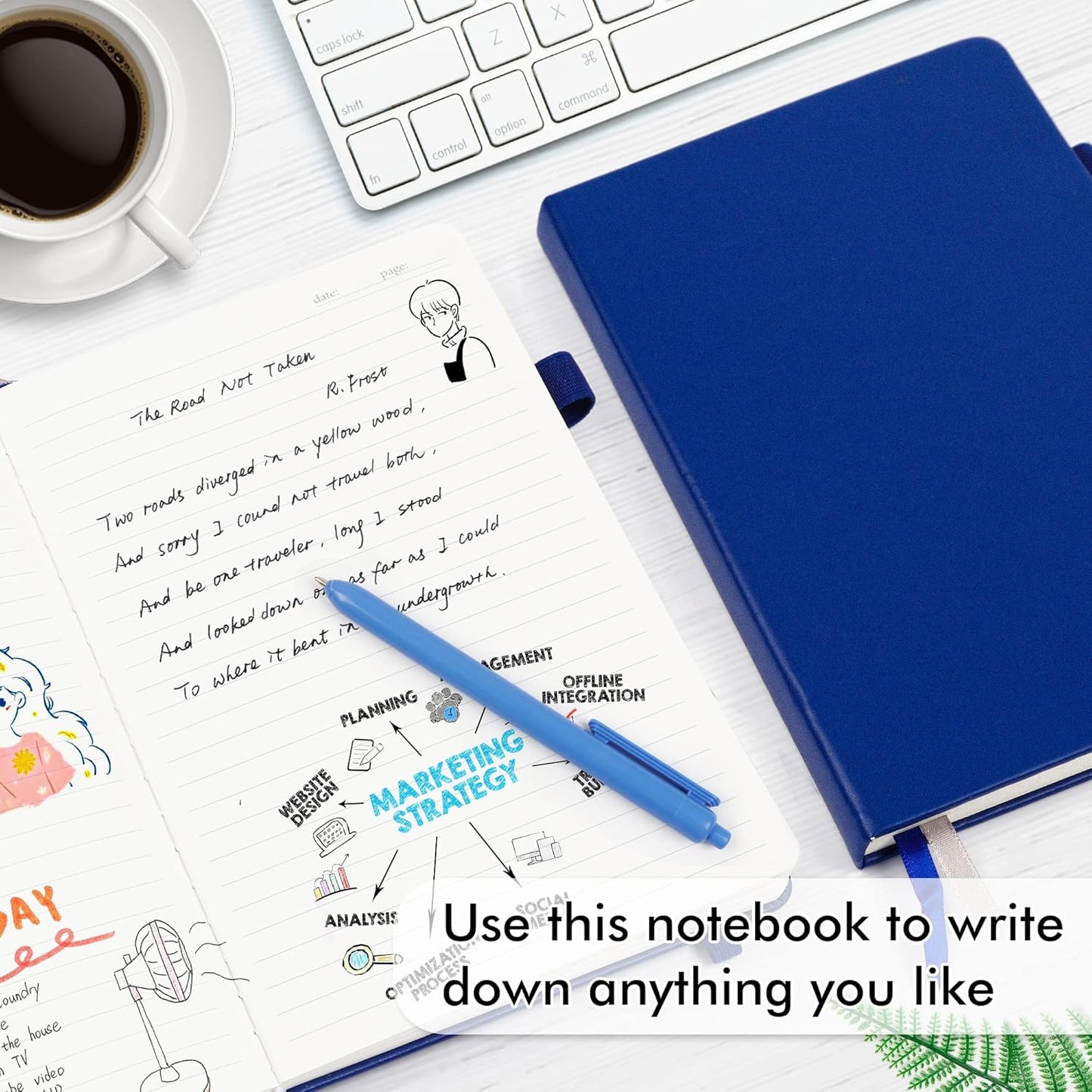 feela College Ruled Notebooks, 18 Pack Business Notebook Bulk Hardcover Lined Writing Journal with Pen Holder for Men Women Note Taking, with 18 Black Pens, 120 GSM, 5.1”x8.3”, A5, Navy