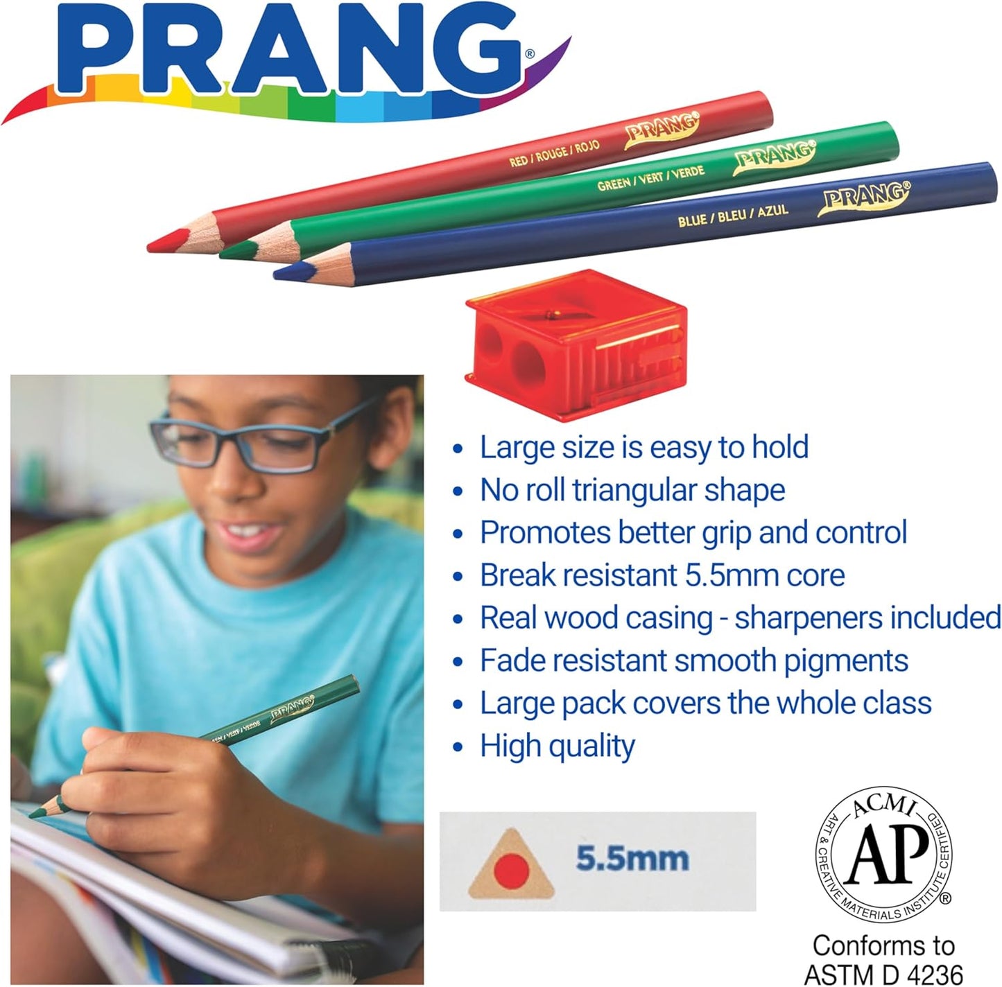 Prang Easy to Hold Colored Pencils Class Pack, 12 Colors, 5.5 mm Core, 144 Pencils, 6 Sharpeners, My First