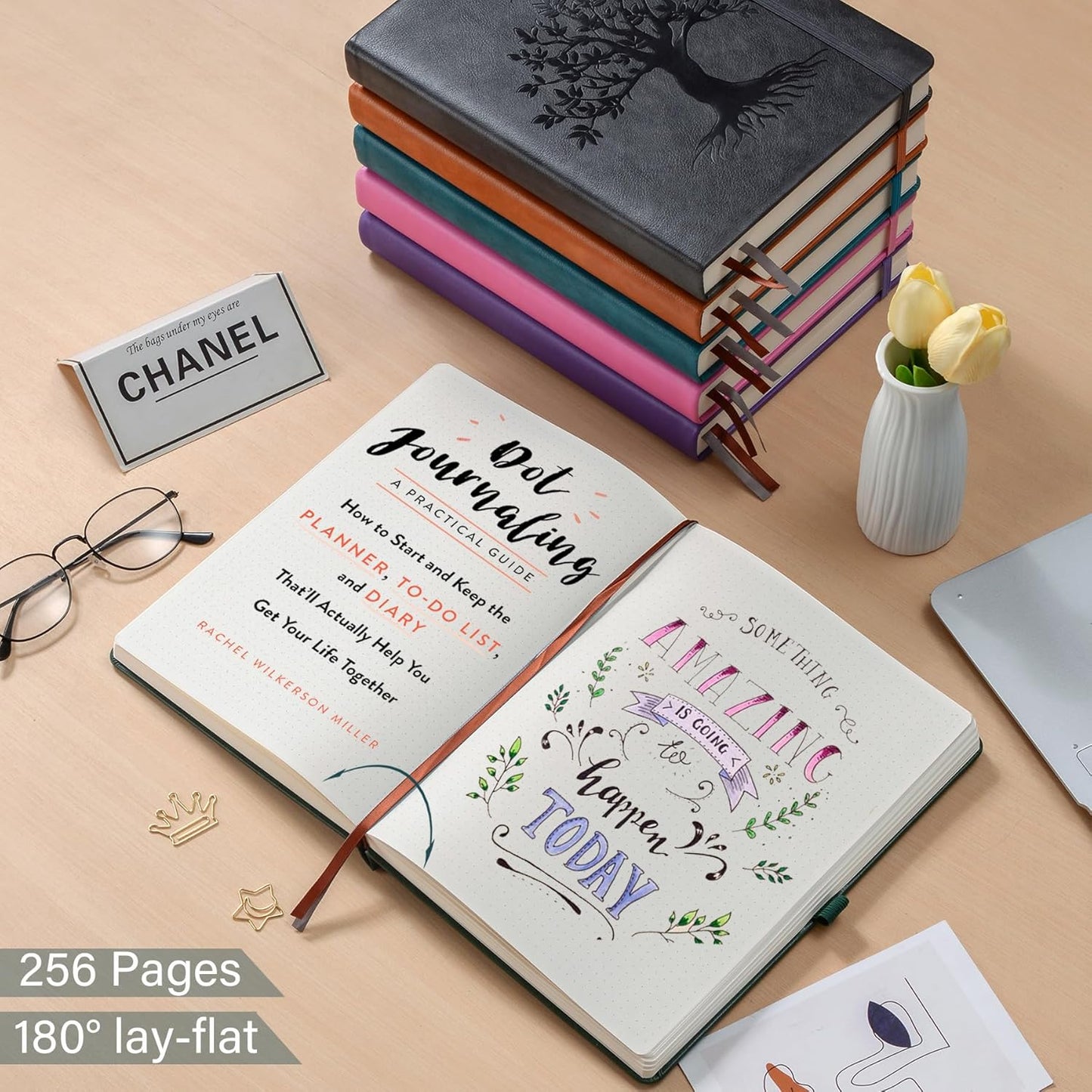 ZXHQ B5 Dotted Journal-150 gsm Thick Paper 256 Pages, Dot Grid Notebook, Tree of Life Design, Fine Inner Pocket - 7.7" × 10" Dark Green