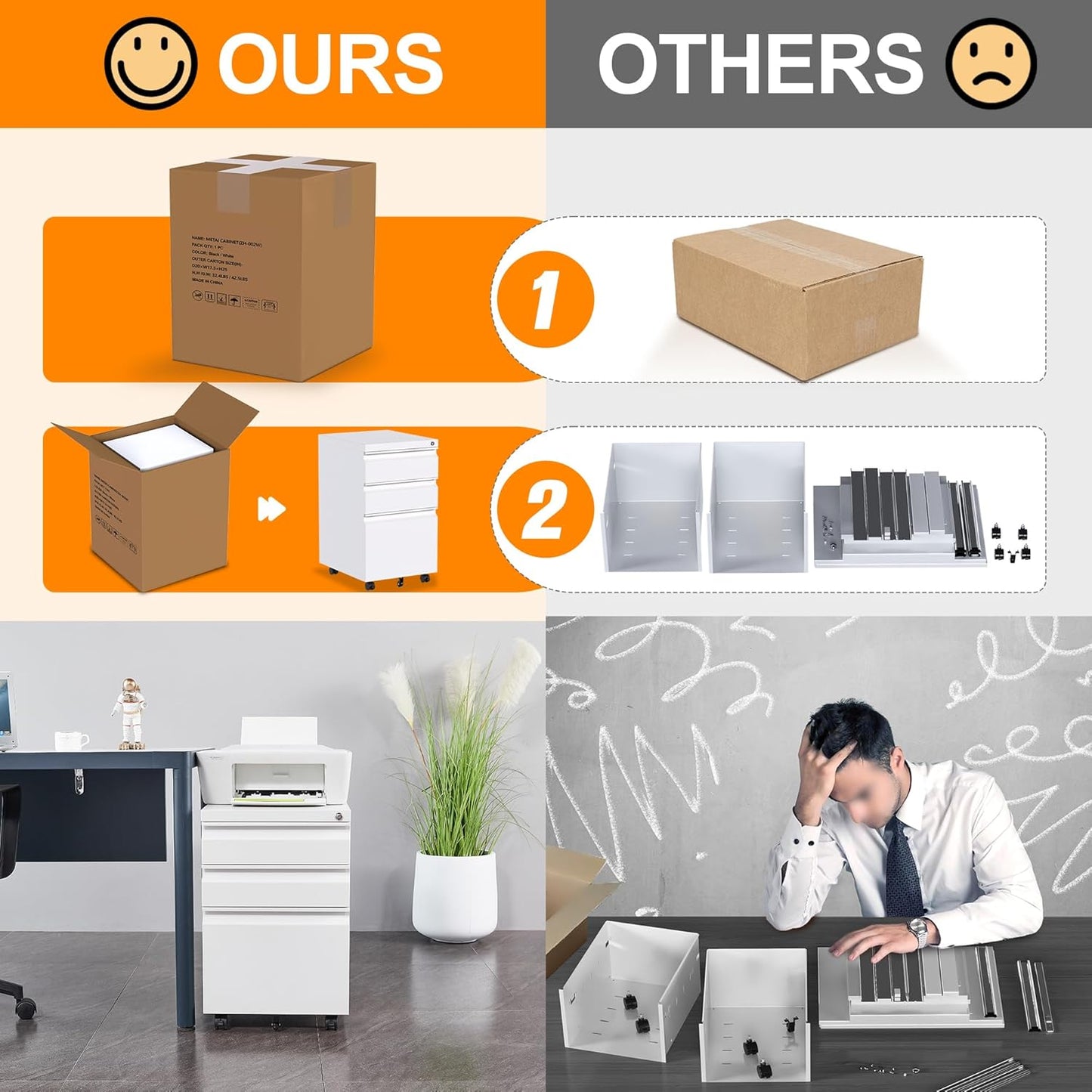 Aobabo 3 Drawer File Cabinet with Lock,Metal Filing Cabinet with Wheels for Home Office & Business Enterprise, Legal/Letter Size, Fully Assembled Except Wheels, White