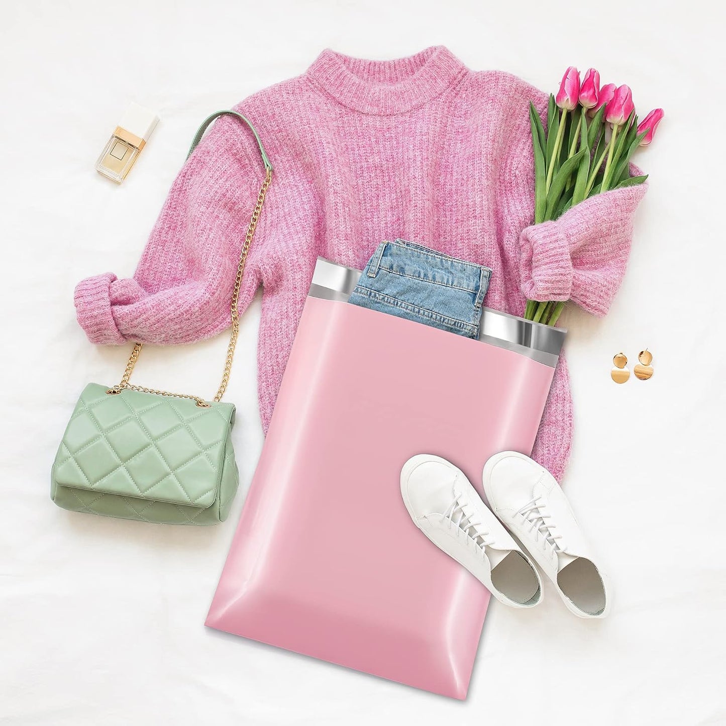 Fuxury Poly Mailers 12x15.5Inch 50 Pcs, Waterproof Shipping Bags for Clothing, Strong Adhesive Shipping Envelopes for Small Business, Self Seal Mailers Poly Bags Mailing Envelopes Light Pink