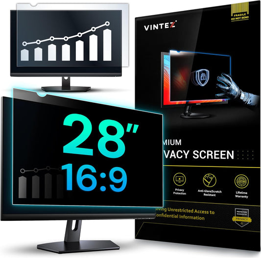 VINTEZ 28 Inch 16:9 Privacy Screen for Computer Monitor and Laptop - Anti Glare Protector Film Blue Light Filter Eye Protection - Computer Screen Privacy Shield, [1 Pack]