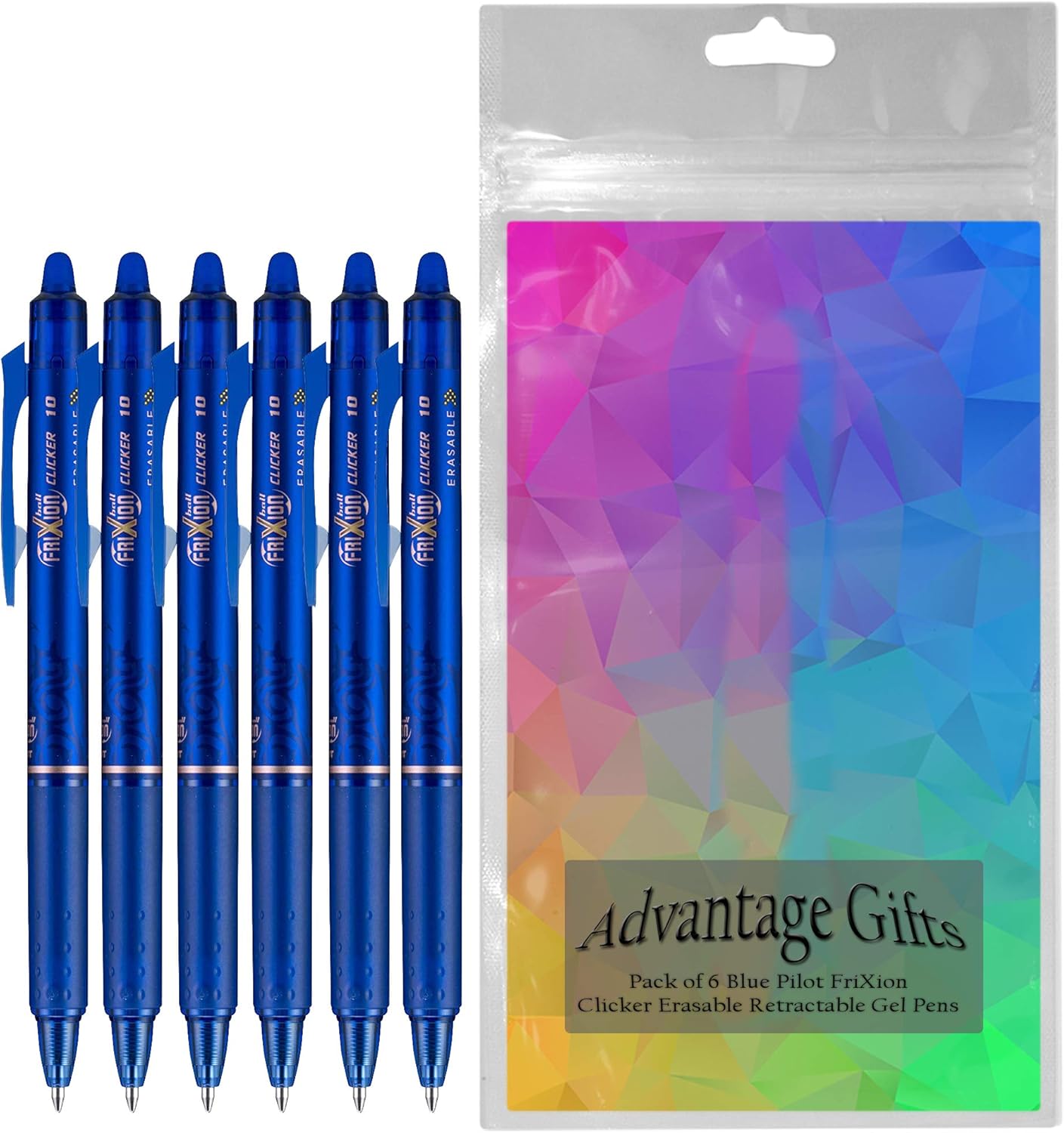 FriXion Clicker Retractable Erasable Gel Pen, Blue, Bold Point, 6-pk; Bundle with Plastic Reusable Pouch