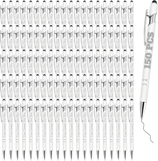 Personalized Pens Bulk 150 with Name Custom Engraving Ballpoint Pens with Stylus Tip Customized Smooth Writing Pens Personalized Gifts for Anniversary Birthday or Graduation(White,Black Ink)