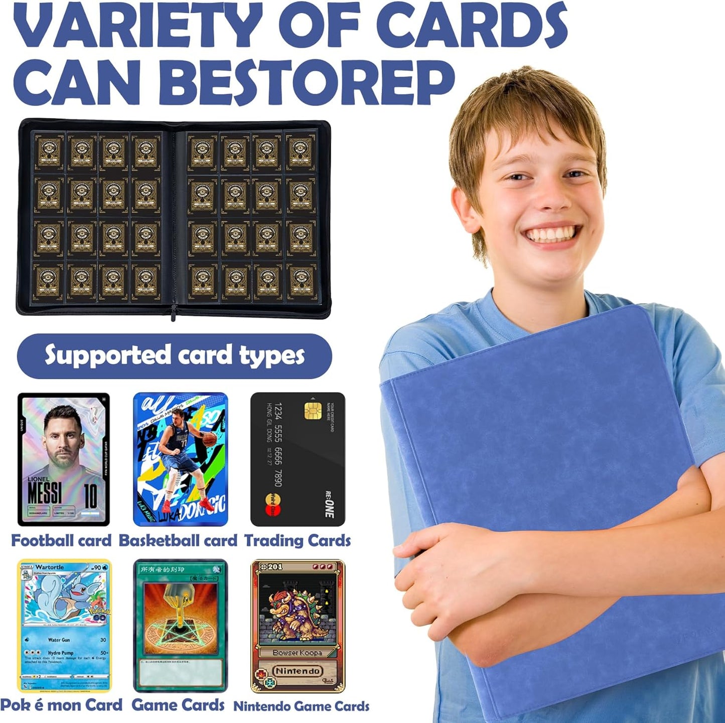 1000+ Pockets Card Binder,16 Pockets Trading Card Binder Ringless Side Loading Trading Card Album Folder for YuGiOh,MTG,TCG,Game Cards,Sports Cards,Business Cards (Dark Blue)