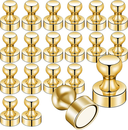 20 PCS Refrigerator Magnets, Gold Metal Push Pin Magnets, Ideal for Whiteboard, Fridge, Office, Classroom, Map
