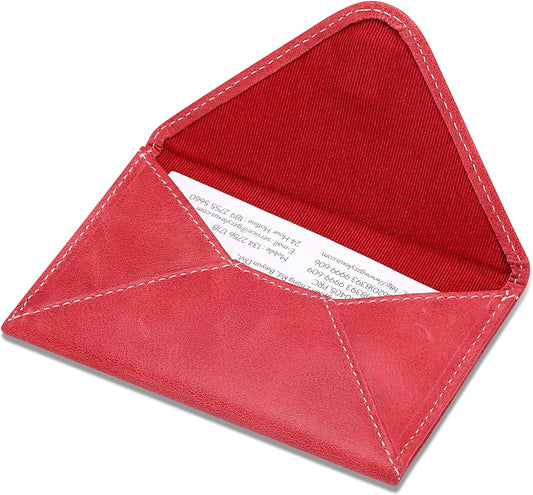 HISCOW Envelope Business Card Case with Magnet Closure - Italian Calfskin (Vintage Red)