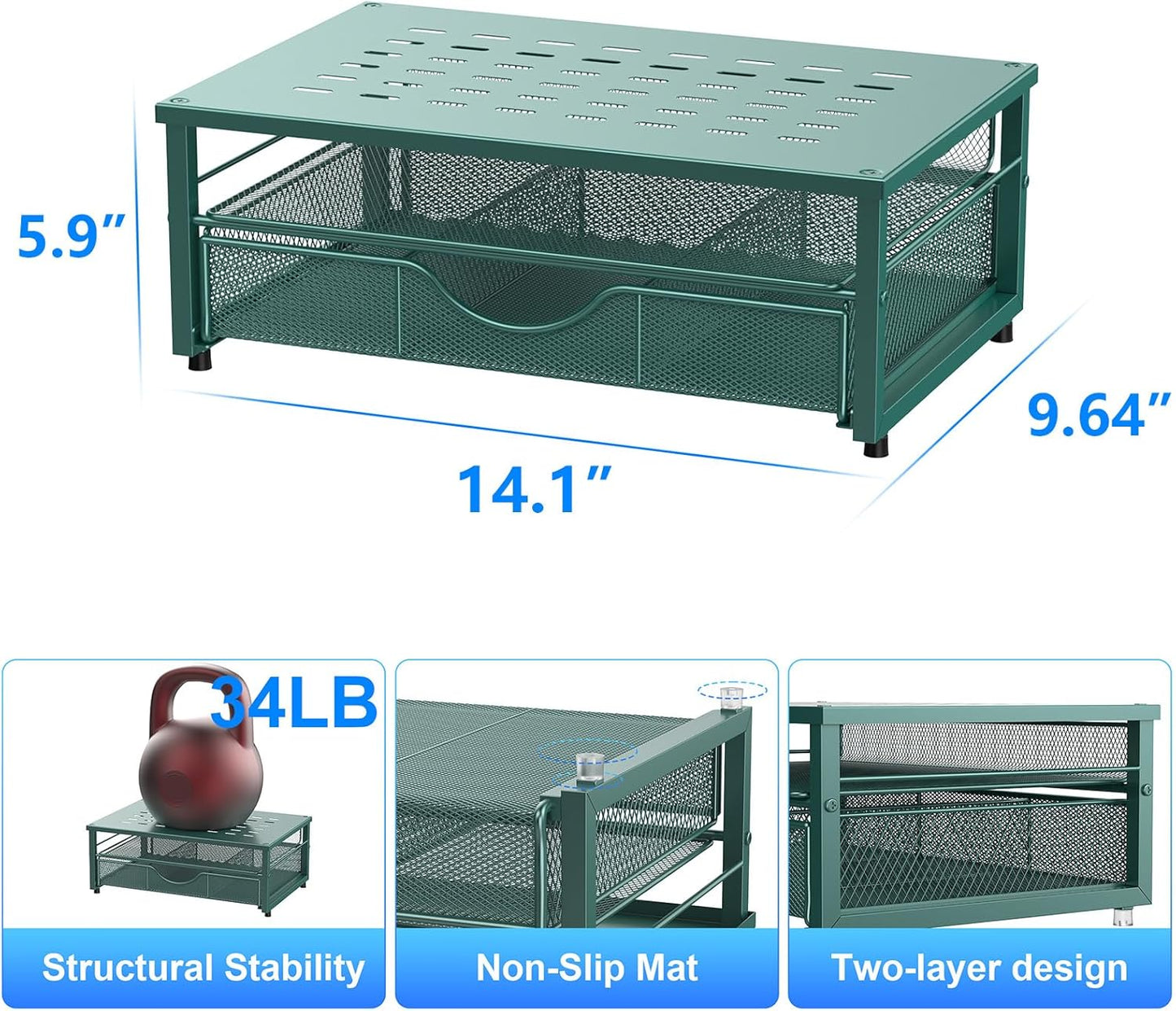 gianotter Computer Monitor Stand Riser, office organizer with Drawer, Office Organizers Storage for Classroom Office Supplies (Dark Green)