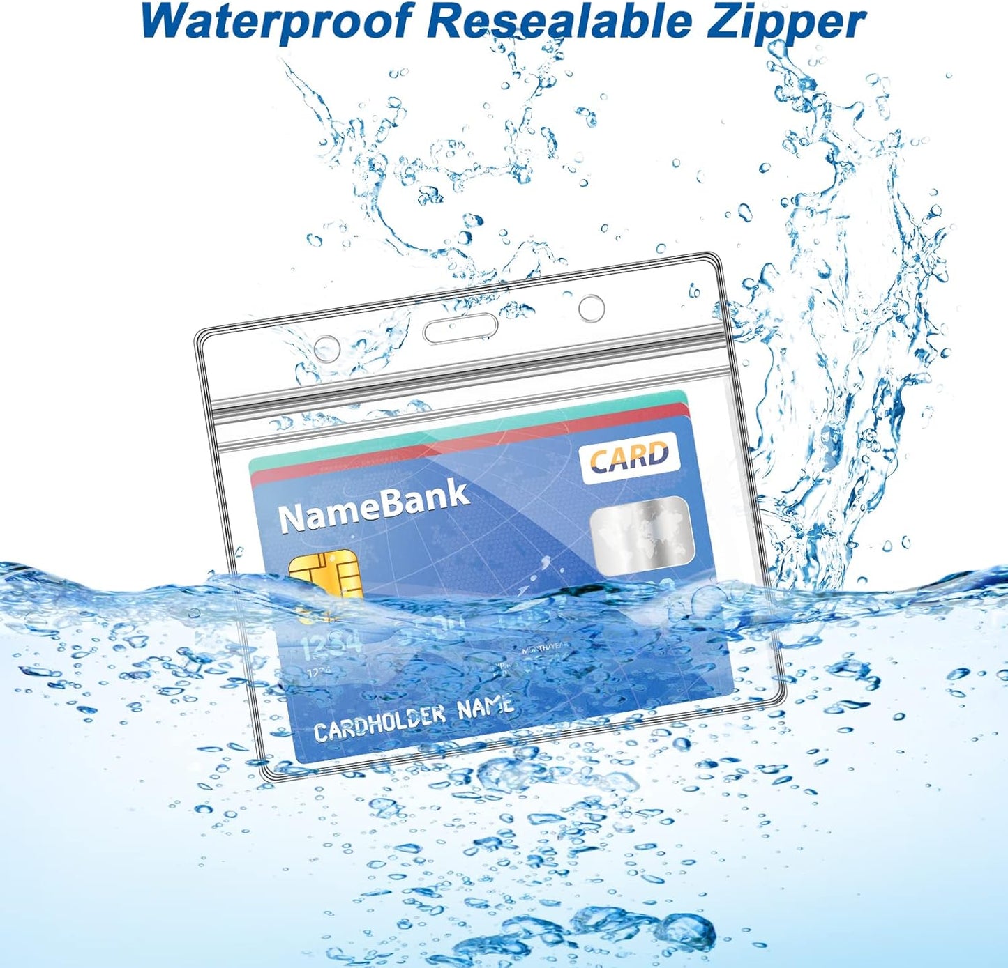 100Pcs Clear Plastic Horizontal Name Tag Badge ID Card Holders and 100Pcs Blue Neck Lanyards with Swivel Hook for School, Office, Business