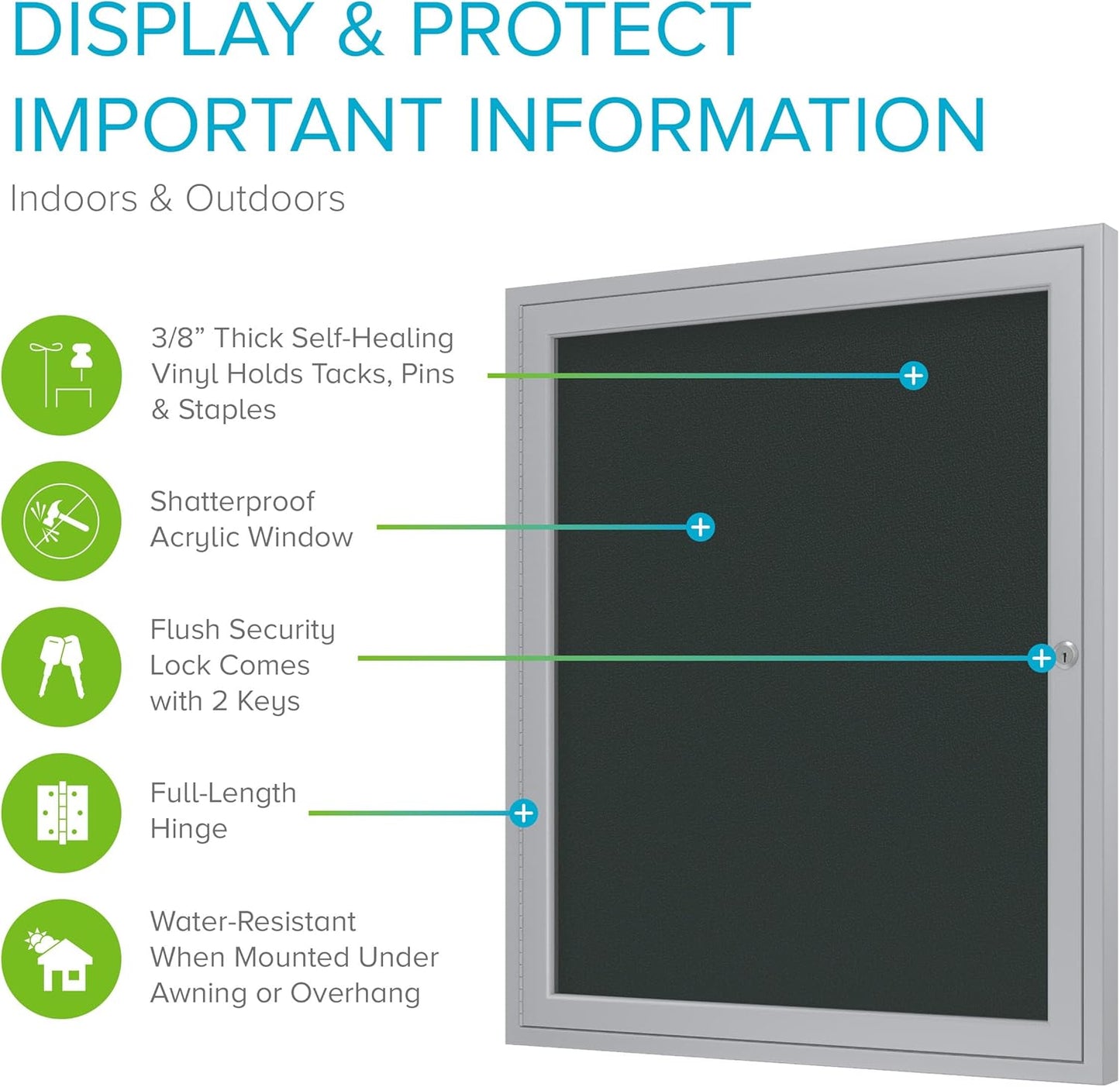 Ghent 36"x30" 1-Door Outdoor Enclosed Vinyl Bulletin Board, Shatter Resistant, with Lock, Satin Aluminum Frame - Ebony (PA13630VX-183), Made in the USA