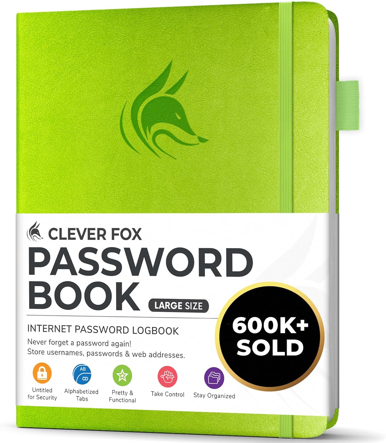 Clever Fox Password Book with alphabetical tabs. Internet Address Organizer Logbook. Large Password Keeper for Website Logins (Green)