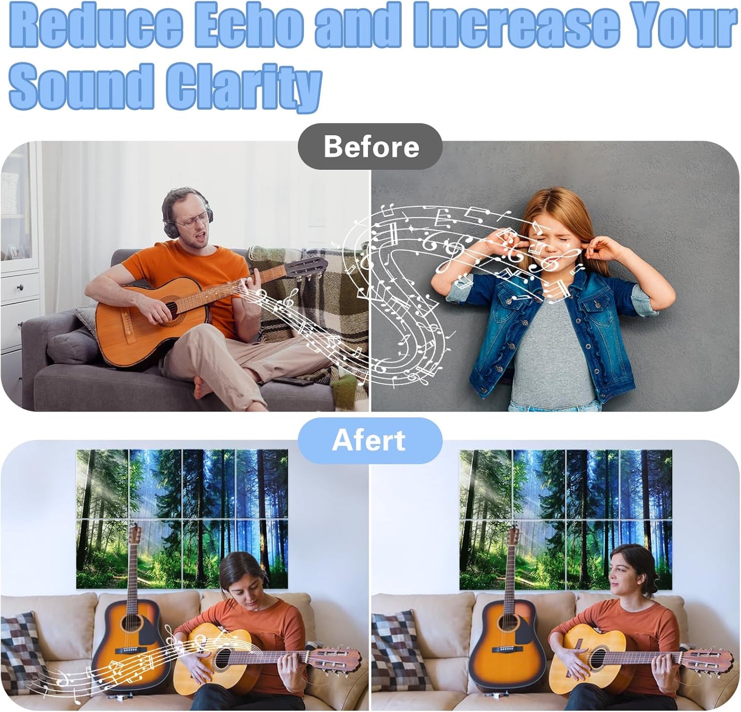 Art Acoustic Panels 8 Pack, Sound Proof Panels for Walls, 48"X32" Self-adhesive Sound Absorbing Wall Art, Decorative Acoustical Panels, Acoustic Treatment for Recording Studio(Nature Forest)